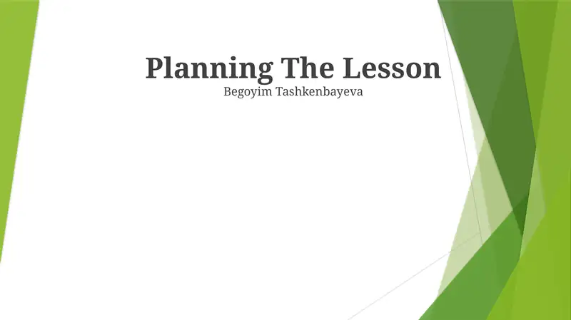 Planning The Lesson 1