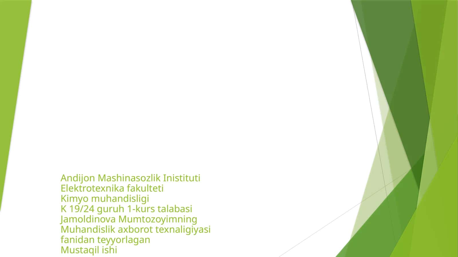 Muhandislik axborot texnalogiyasi fanidan tayyorlagan Mustaqil ishi 1