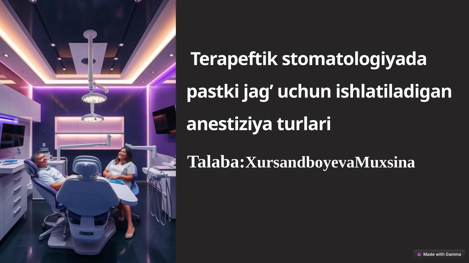 Stomatologiyada patstki jagʻda oʻtkaziladigan oʻrinsizlantirish haqida 1