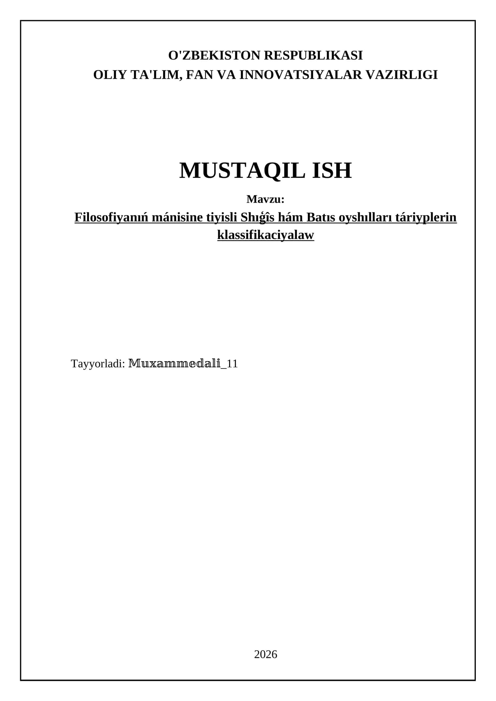 Filosofiyanıń mánisine tiyisli Shıģîs hám Batıs oyshılları táriyplerin klassifikaciyalaw 1