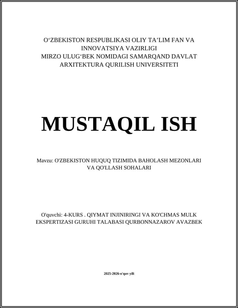 O'ZBEKISTON HUQUQ TIZIMIDA BAHOLASH MEZONLARI VA QO'LLASH SOHALARI 1