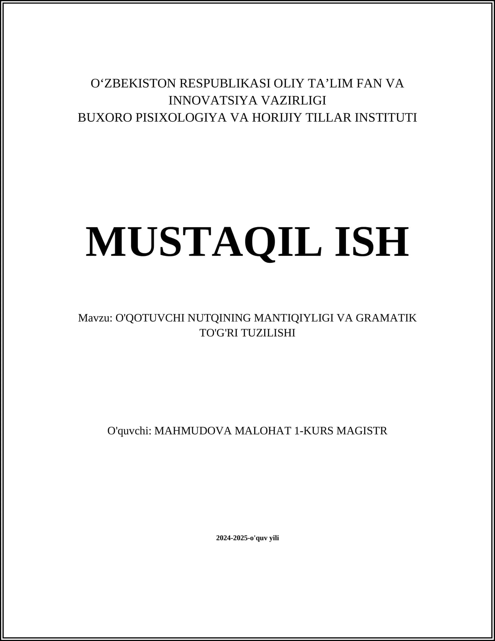 O'QOTUVCHI NUTQINING MANTIQIYLIGI VA GRAMATIK TO'G'RI TUZILISHI 1
