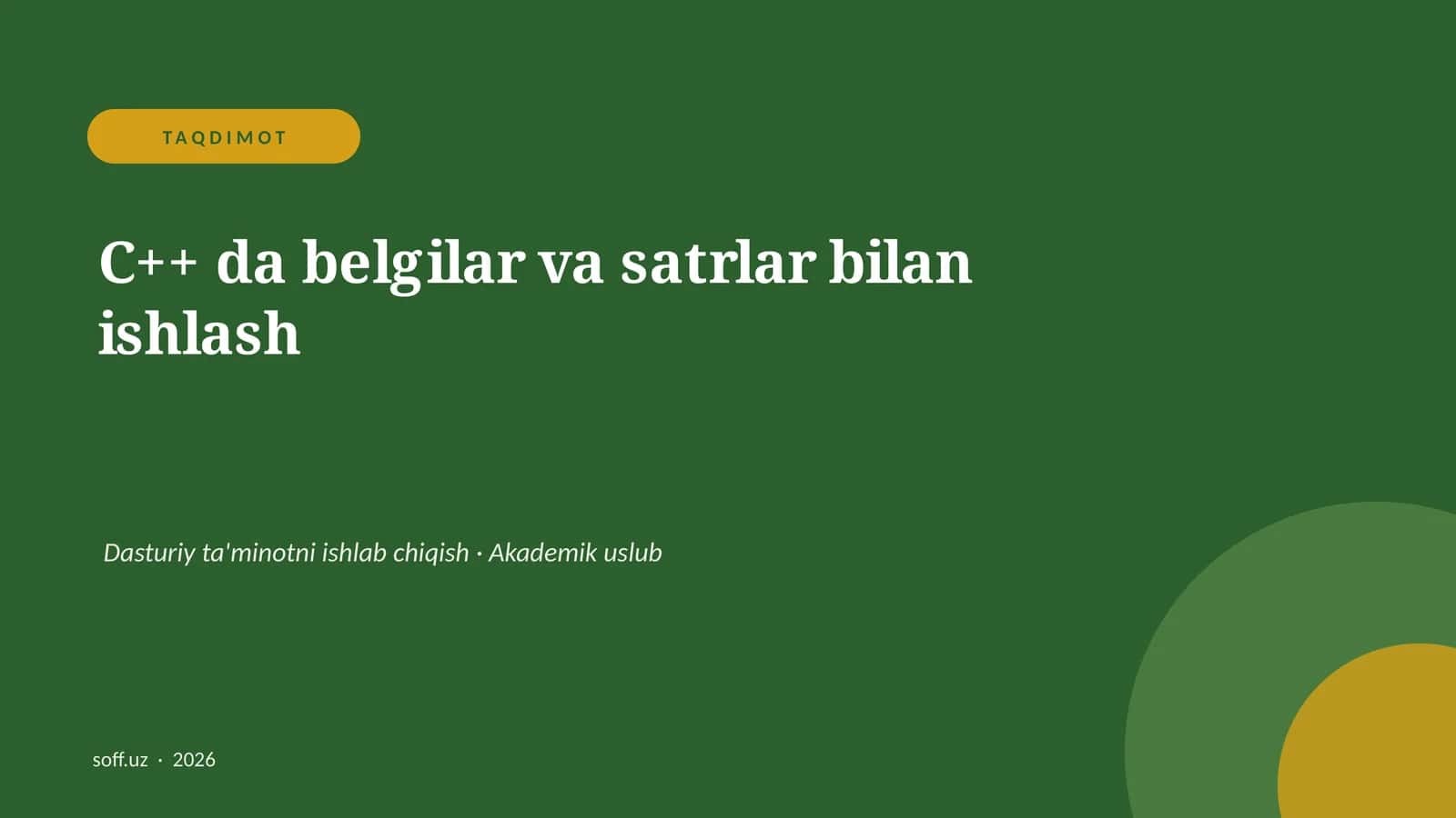 C++ da belgilar va satrlar bilan ishlash 1