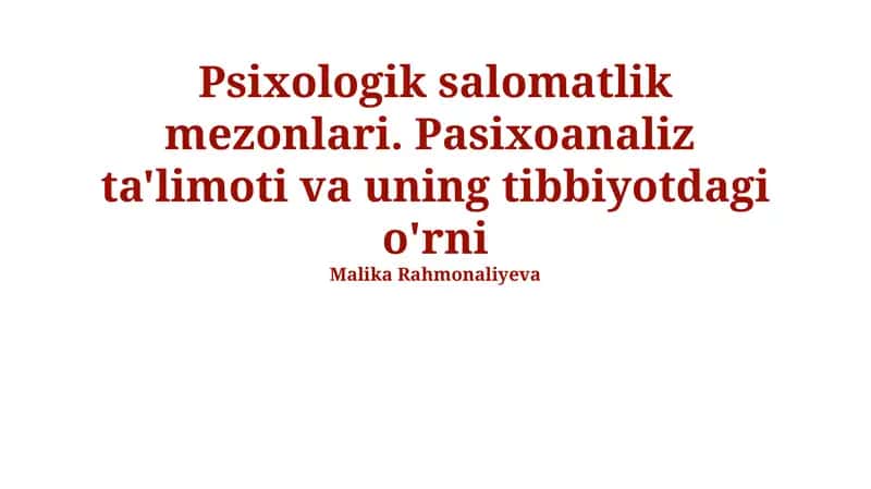 Psixologik Salomatlik Mezonlari 1
