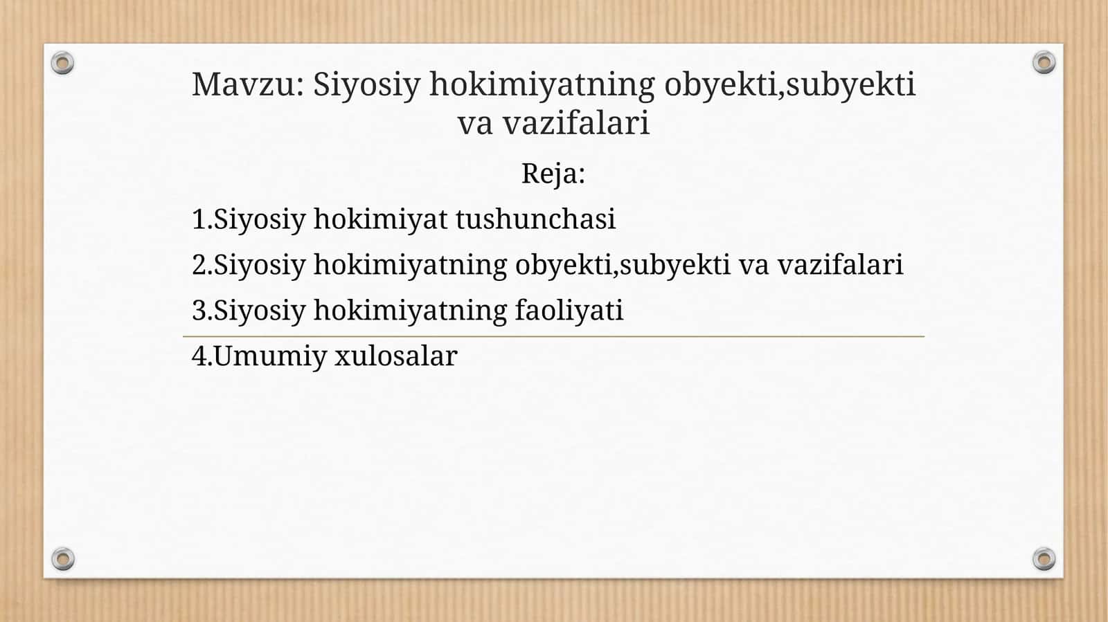 Siyosiy hokimiyatning obyekti,subyekti va vazifalari 1