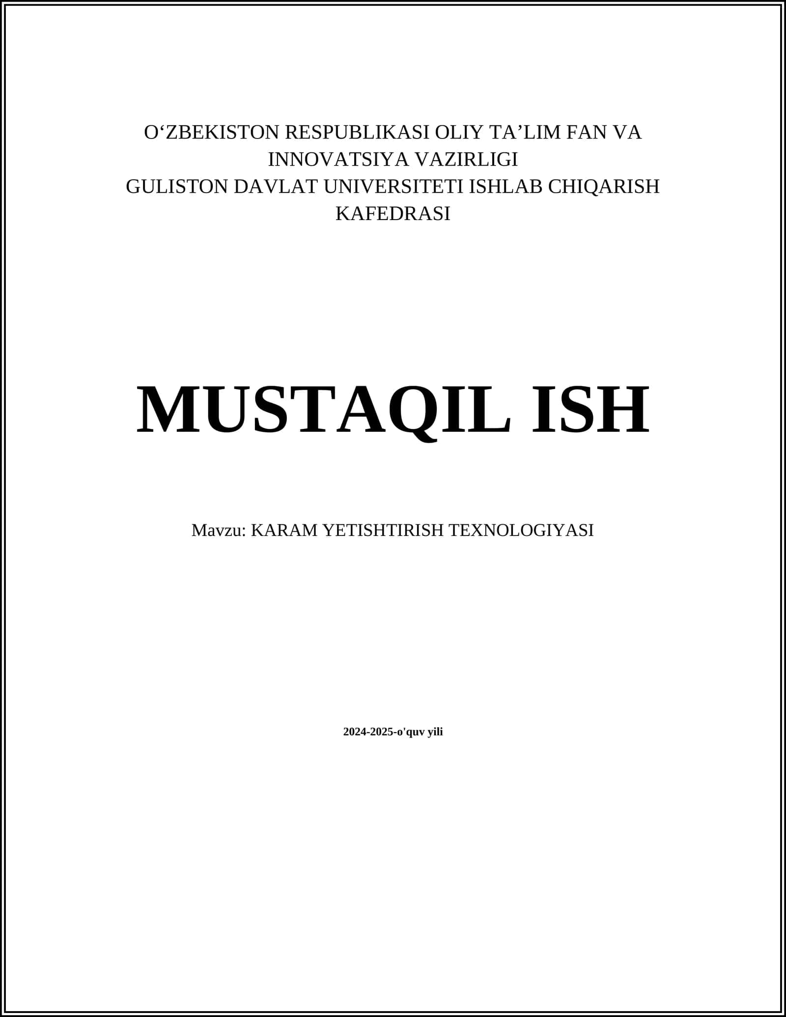 KARAM YETISHTIRISH TEXNOLOGIYASI 1
