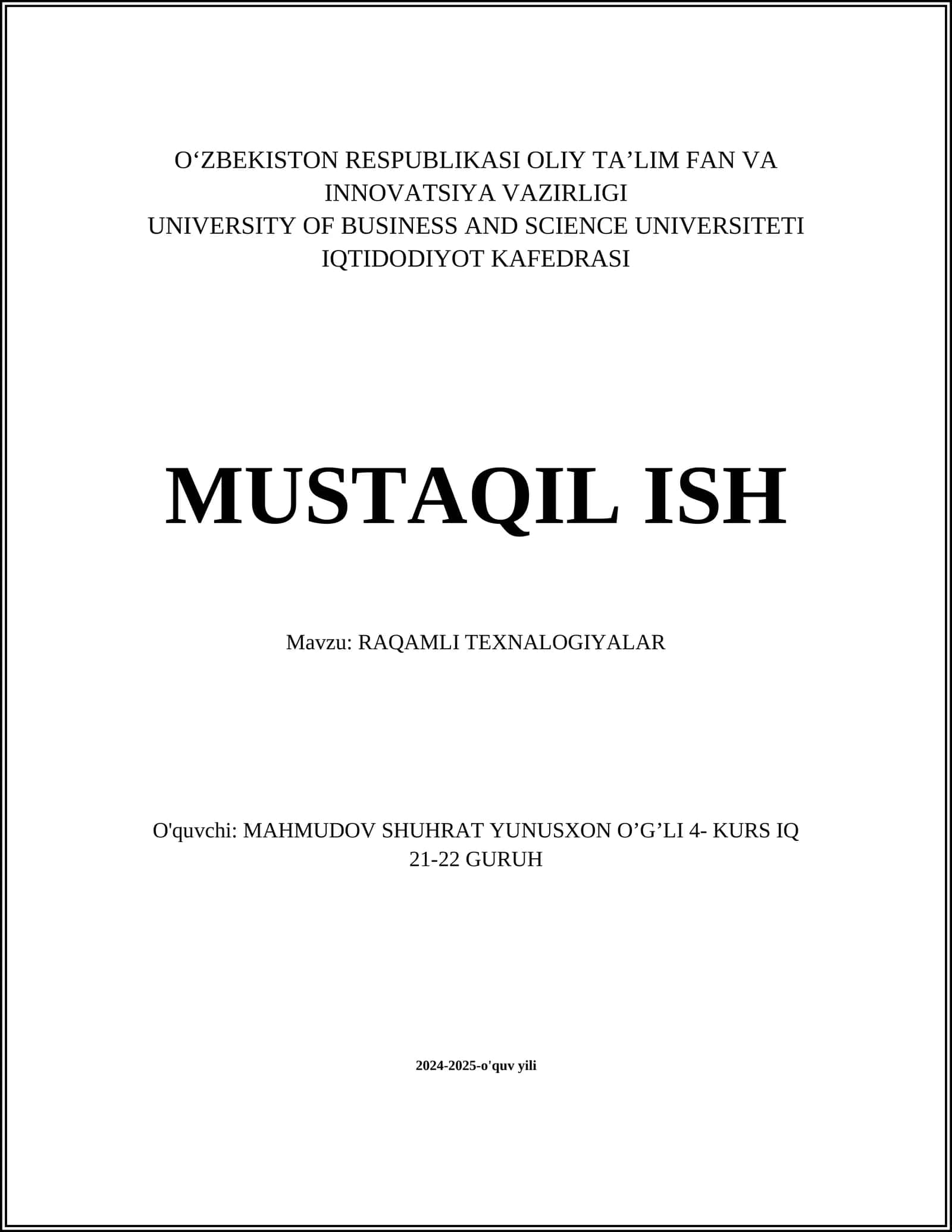 RAQAMLI TEXNALOGIYALAR 1