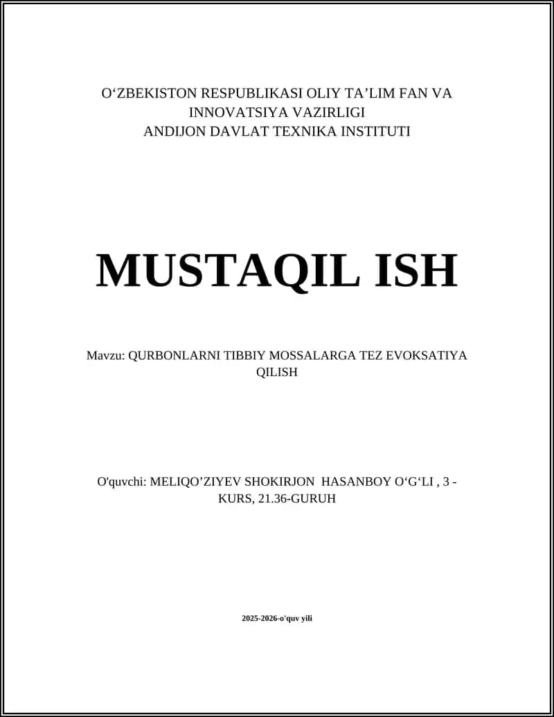 QURBONLARNI TIBBIY MOSSALARGA TEZ EVOKSATIYA QILISH 1