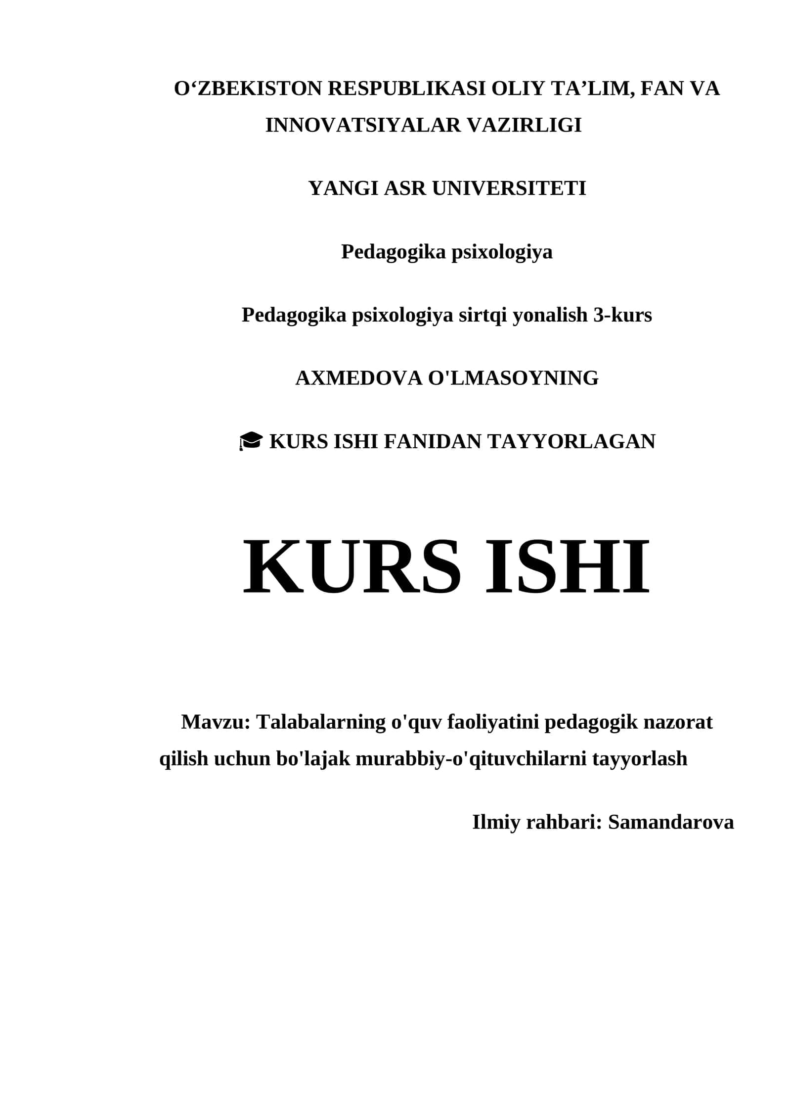 Talabalarning o'quv faoliyatini pedagogik nazorat qilish uchun bo'lajak murabbiy-o'qituvchilarni tayyorlash 1