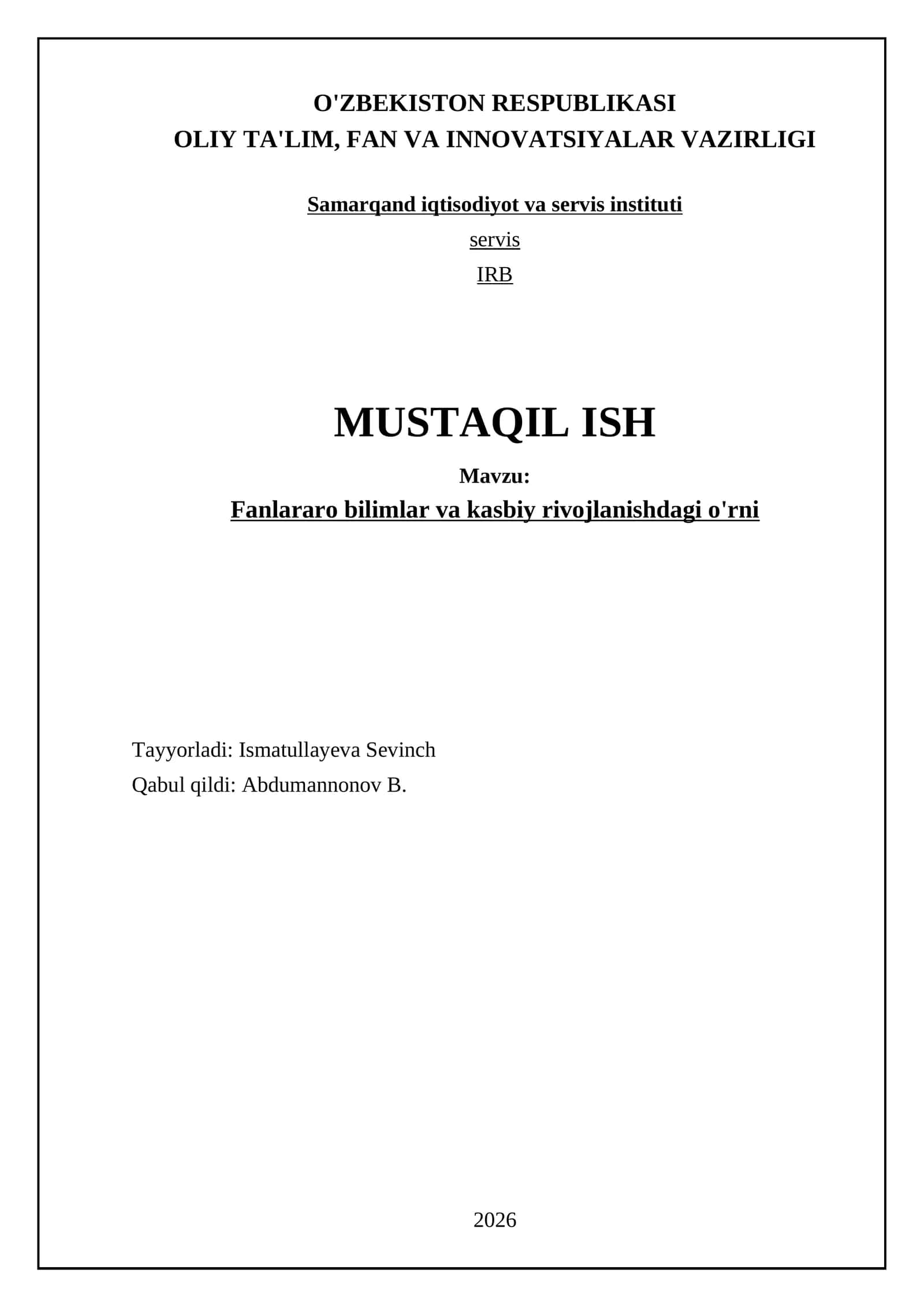 Fanlararo bilimlar va kasbiy rivojlanishdagi o'rni 1