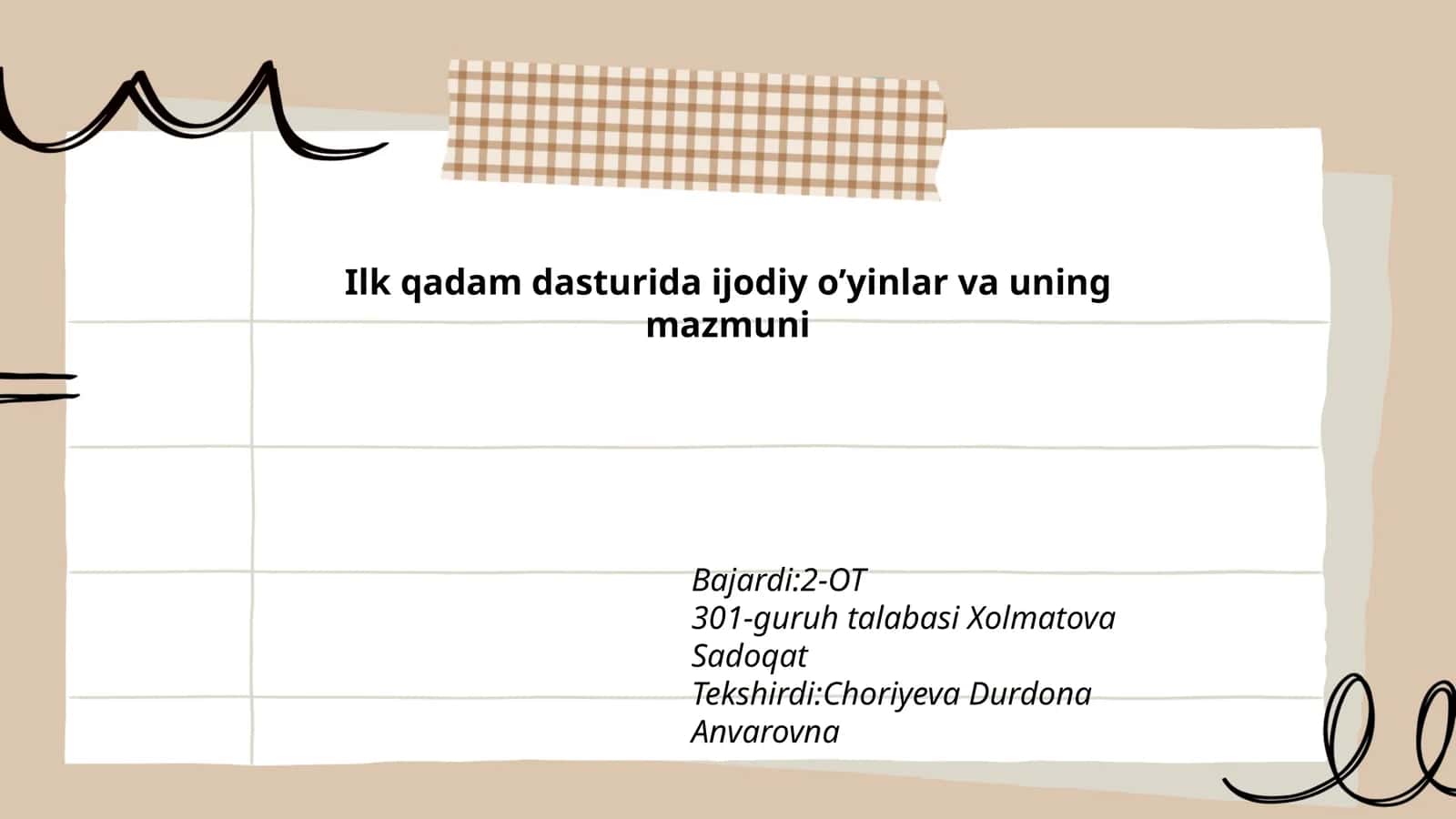 Ilk qadam dasturida ijodiy o’yinlar va uning mazmuni 1
