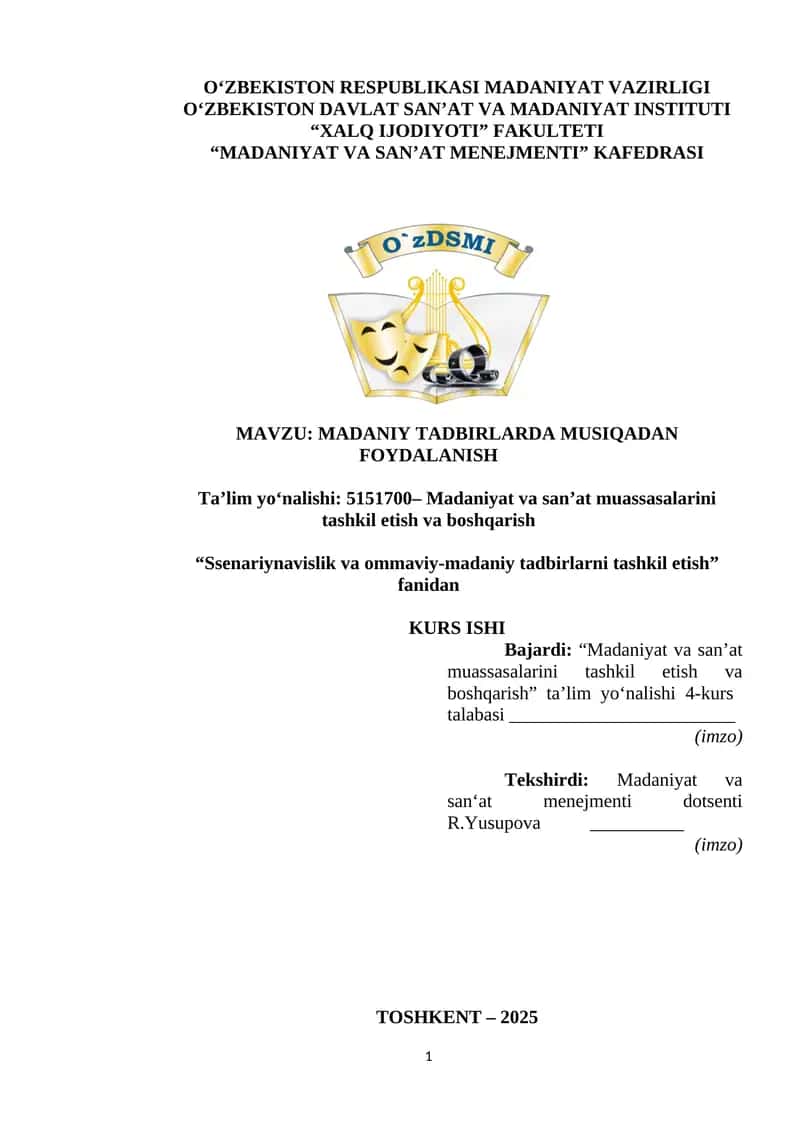 MADANIY TADBIRLARDA MUSIQADAN FOYDALANISH 1