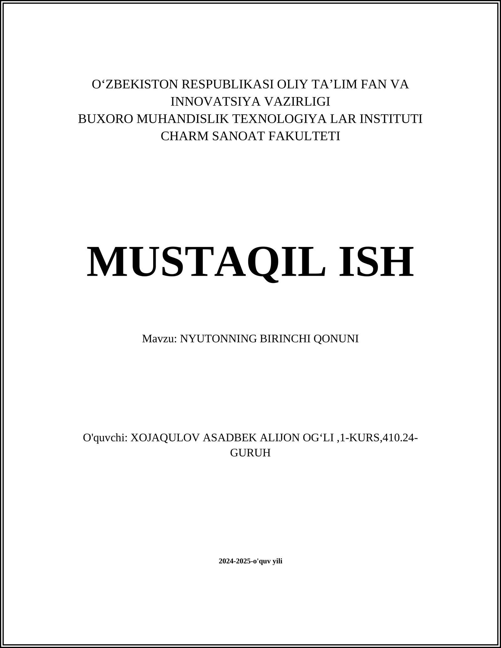 NYUTONNING BIRINCHI QONUNI 1