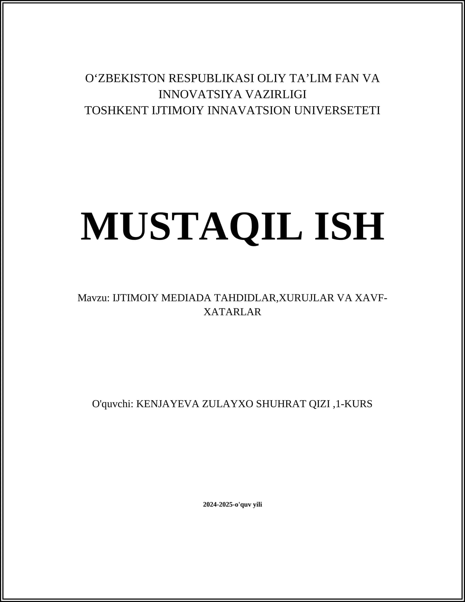 IJTIMOIY MEDIADA TAHDIDLAR,XURUJLAR VA XAVF- XATARLAR 1