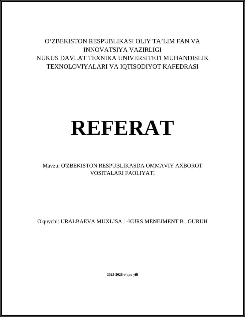 Oʻzbekiston Respublikasida ommaviy axborot vositalari tarixiy rivojlanishi 1