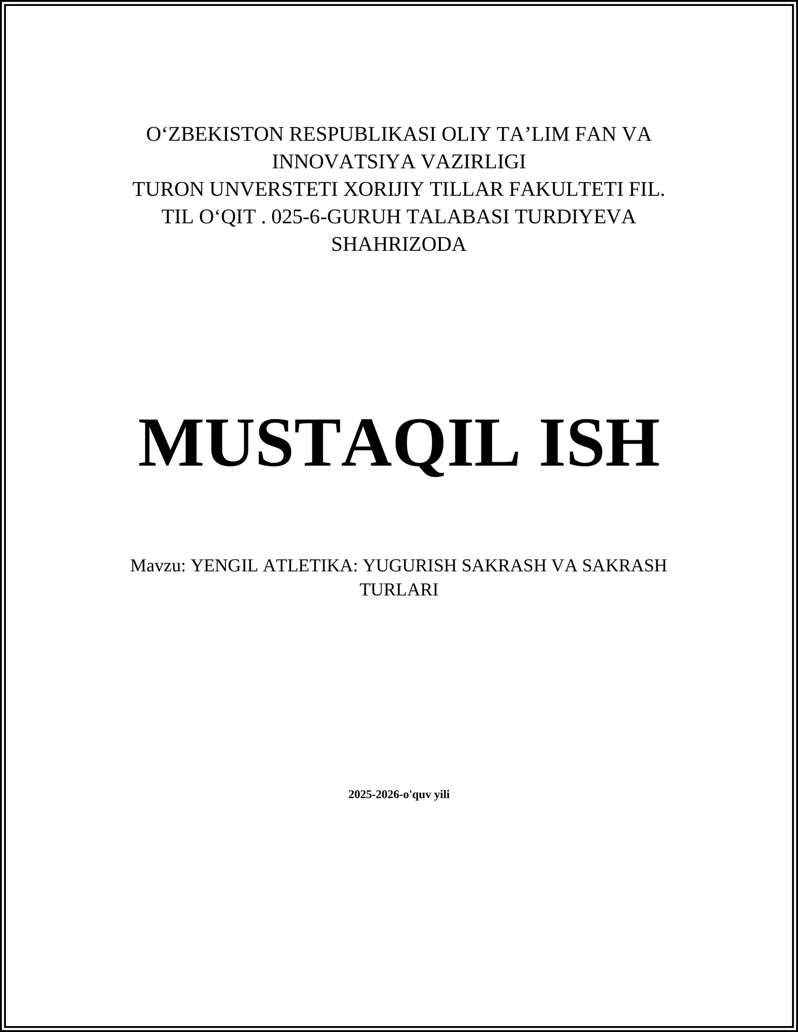 YENGIL ATLETIKA: YUGURISH SAKRASH VA SAKRASH TURLARI 1