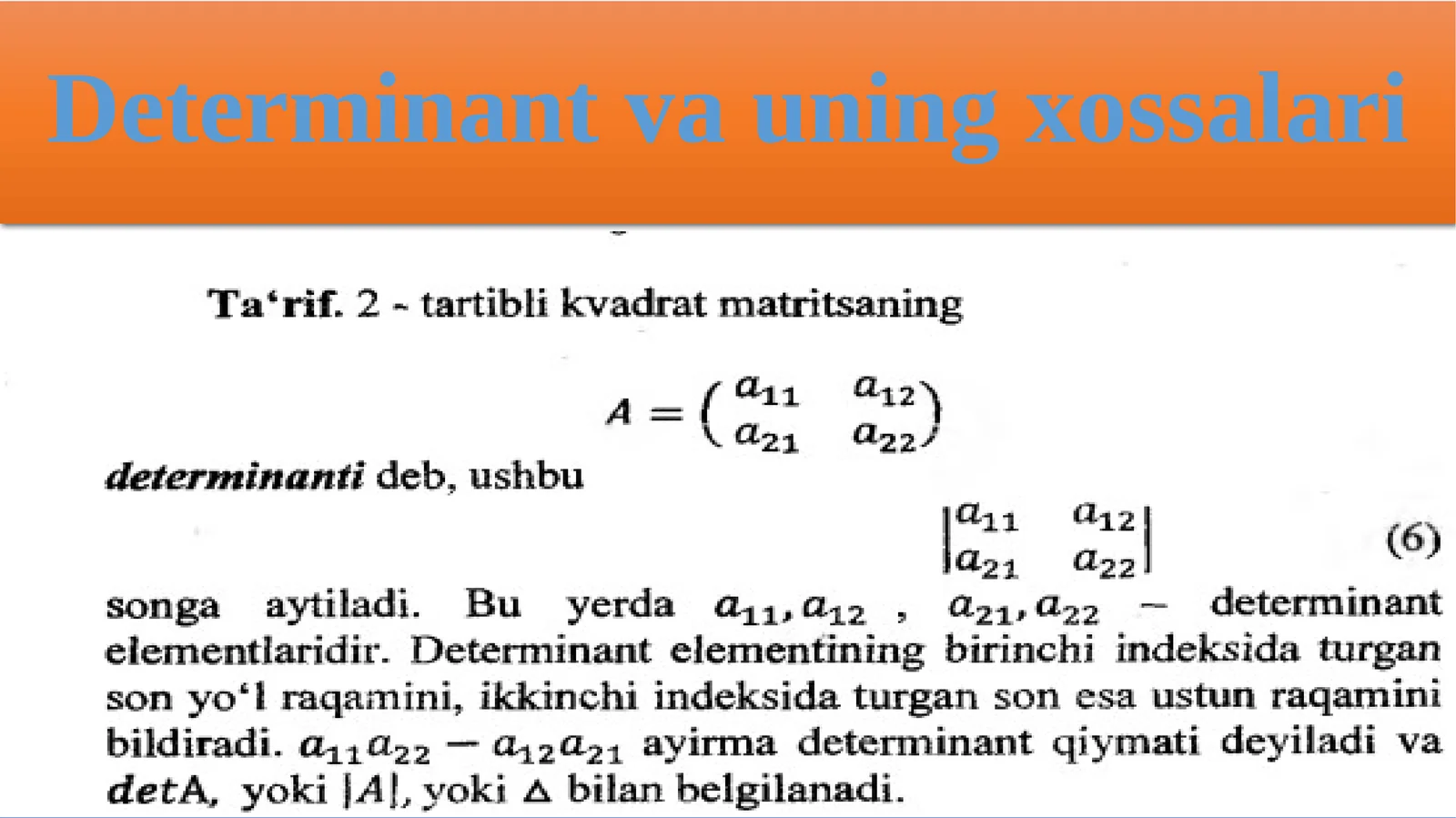 Determinant vauning xossalari 1