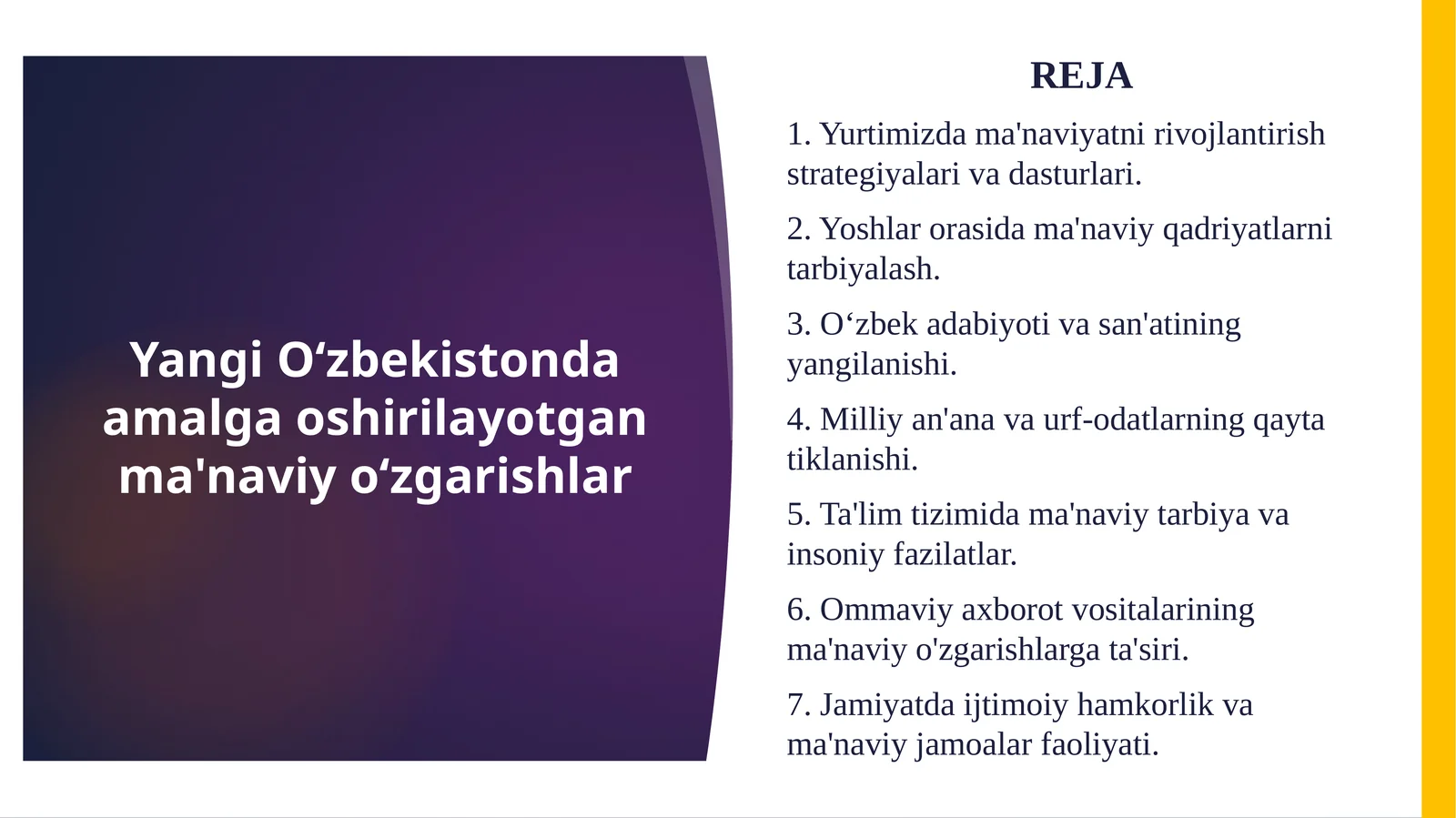 Yangi O'zbekistonda amalga oshirilayotgan ma'naviy o'zgarishlar 1