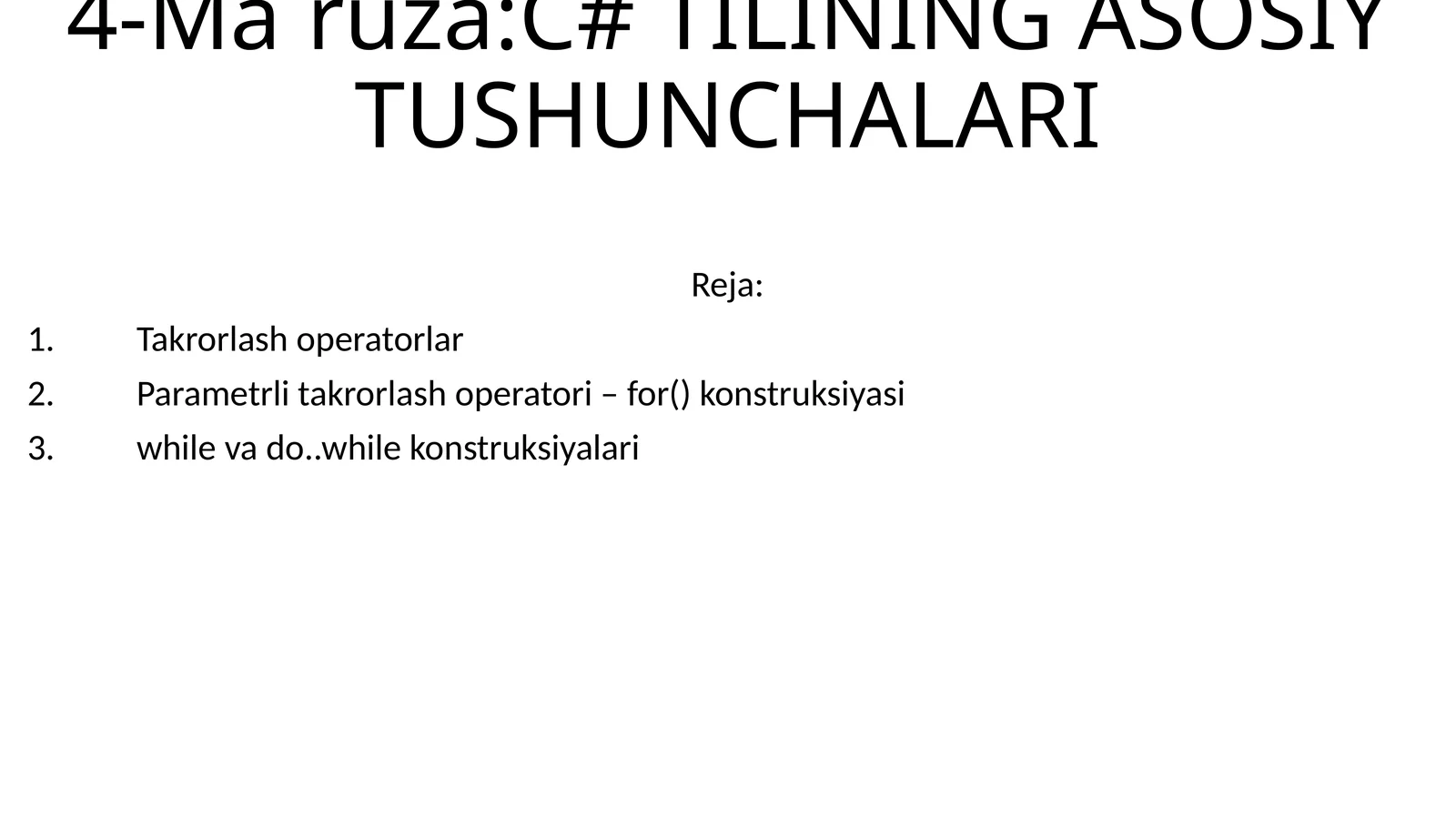 C# TILINING ASOSIY TUSHUNCHALARI 1