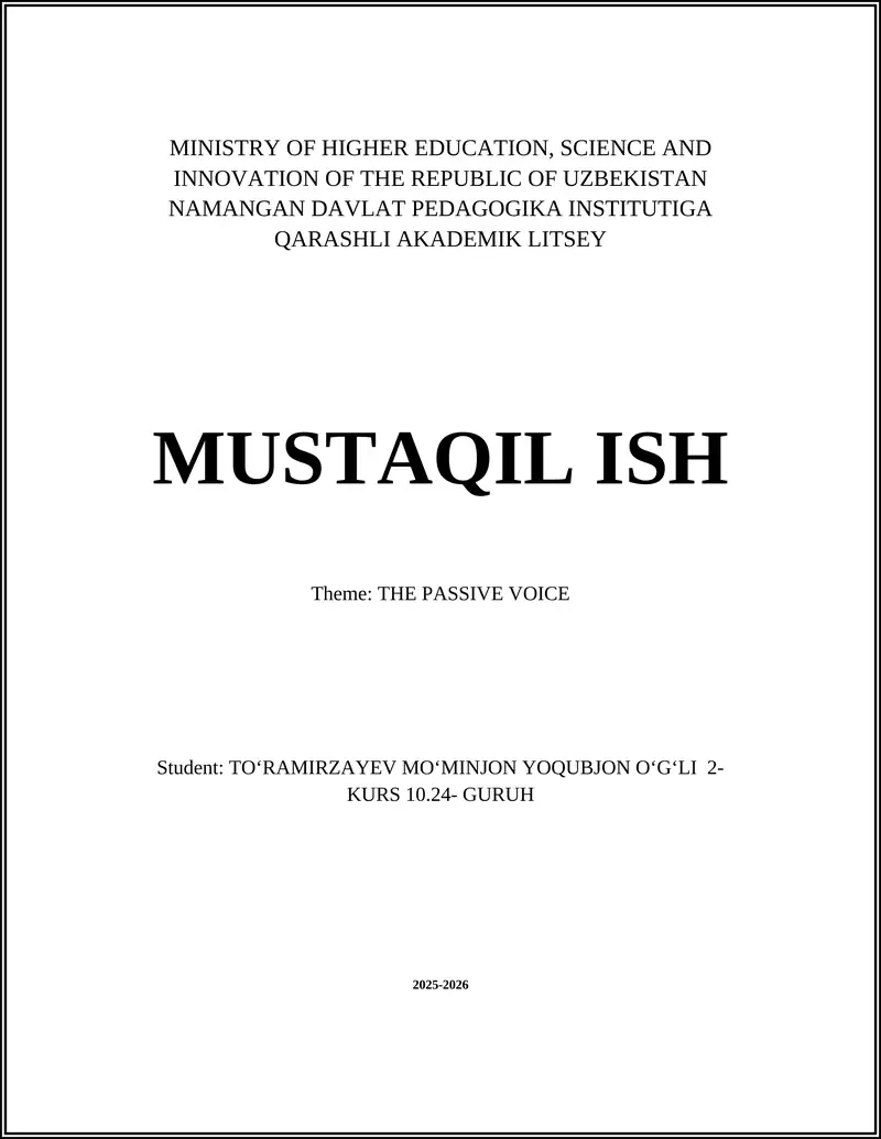 Theme: THE PASSIVE VOICE 1