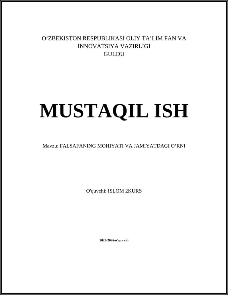 FALSAFANING MOHIYATI VA JAMIYATDAGI O’RNI 1