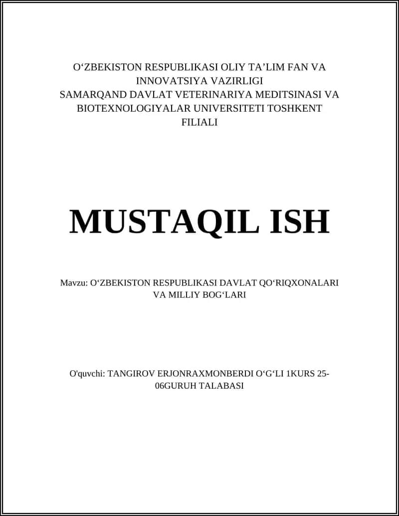 O'zbekiston Respublikasi Davlat Qo'riqxonalari va Milliy Bog'lari 1