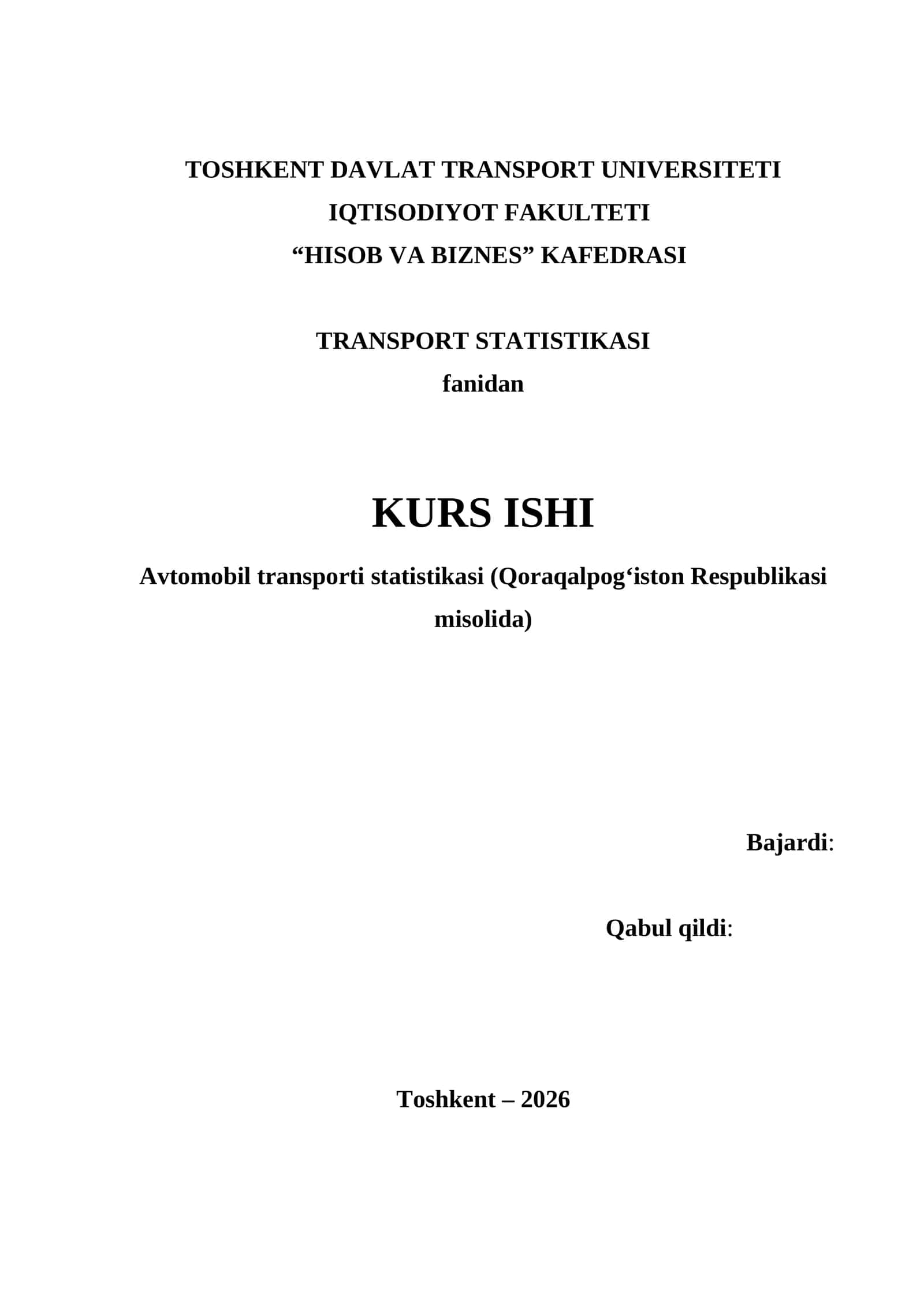 Avtomobil transporti statistikasi (Qoraqalpog‘iston Respublikasi misolida) 1