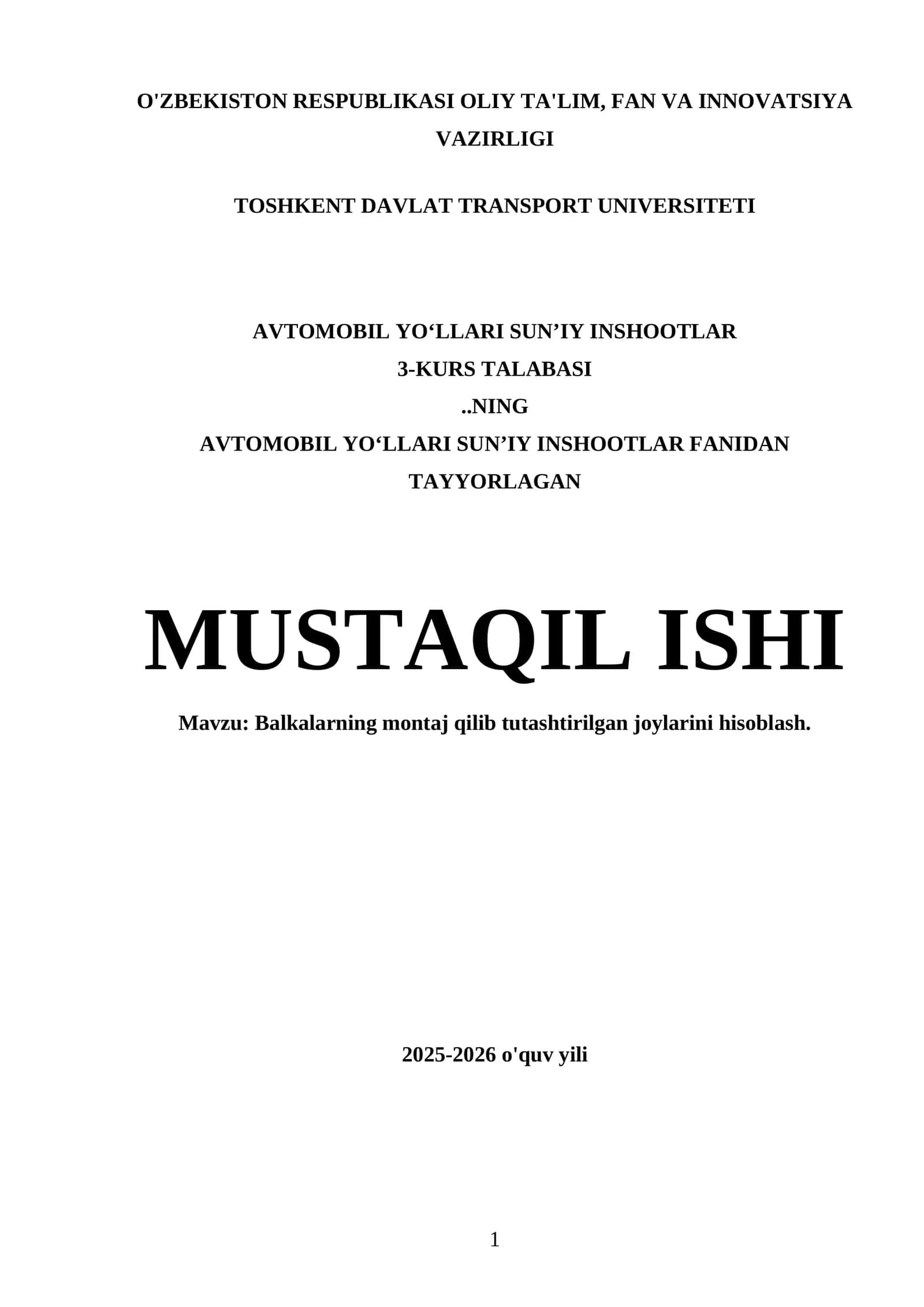 Balkalarning montaj qilib tutashtirilgan joylarini hisoblash 1