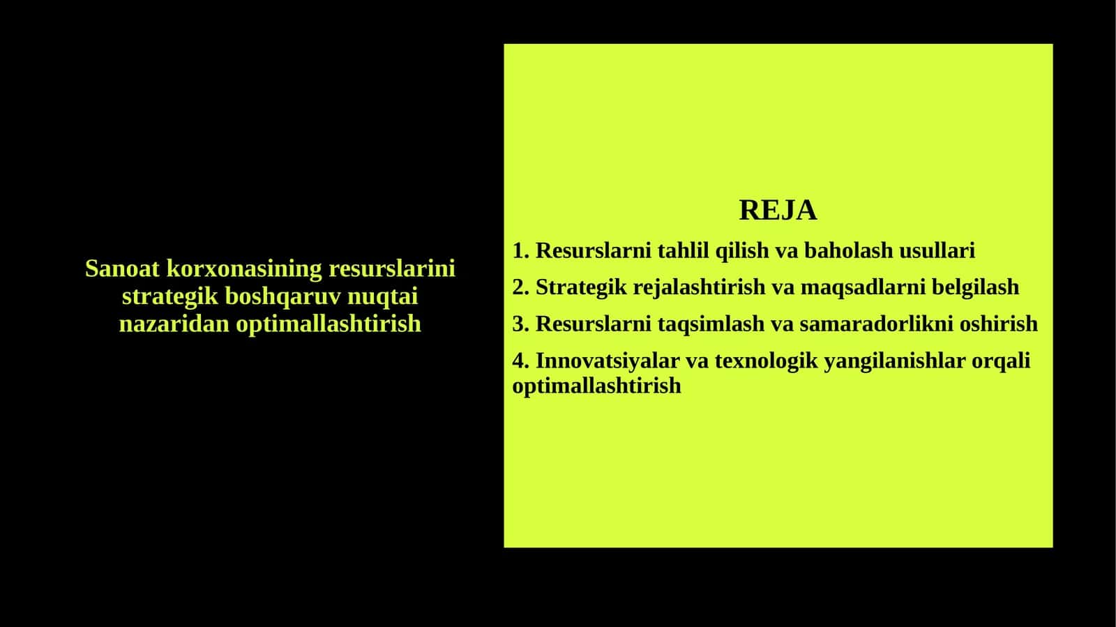 Sanoat korxonasining resurslarini strategik boshqaruv nuqtai nazaridan optimallashtirish 1