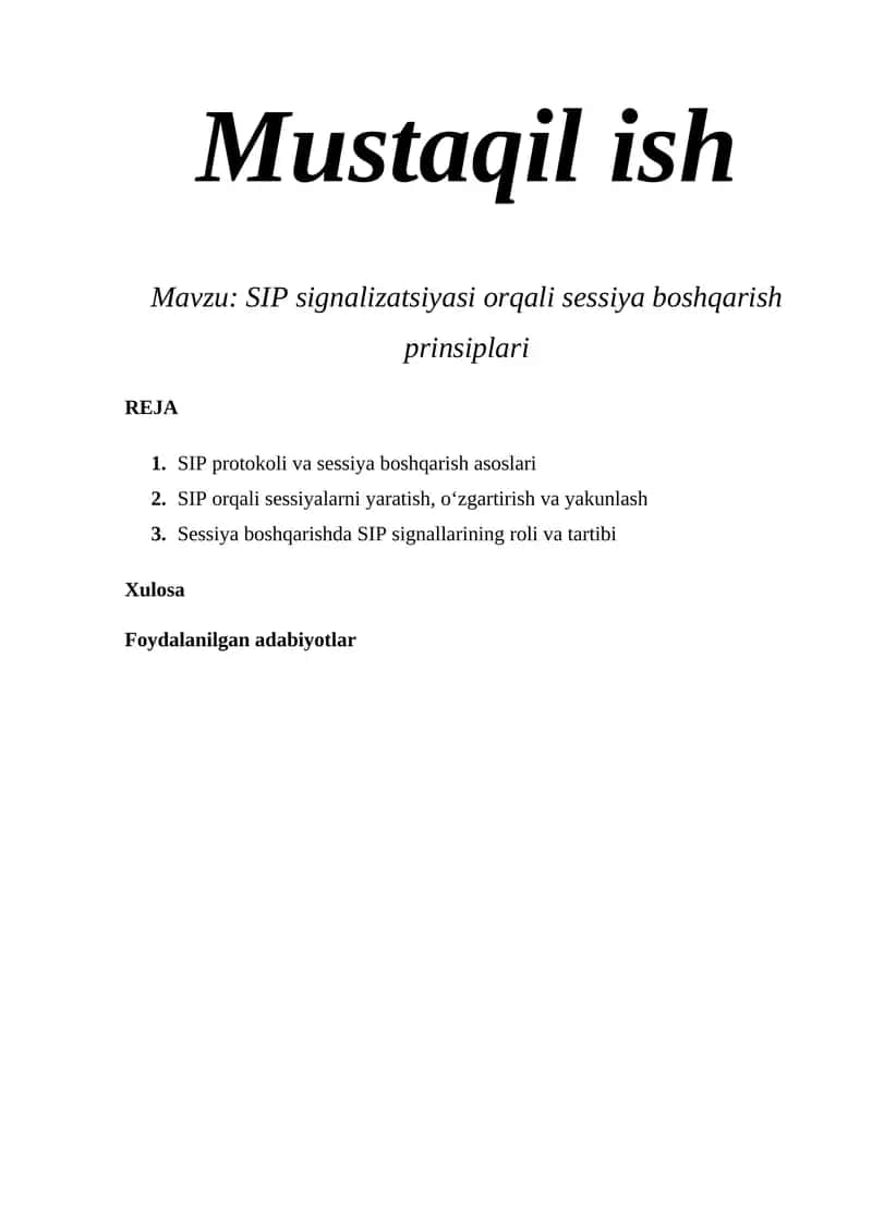SIP signalizatsiyasi orqali sessiya boshqarish prinsiplari 1