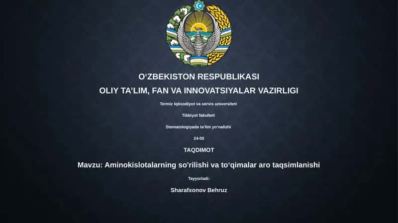 Aminokislotalarning so'rilishi va toʻqimalar aro taqsimlanishi 1