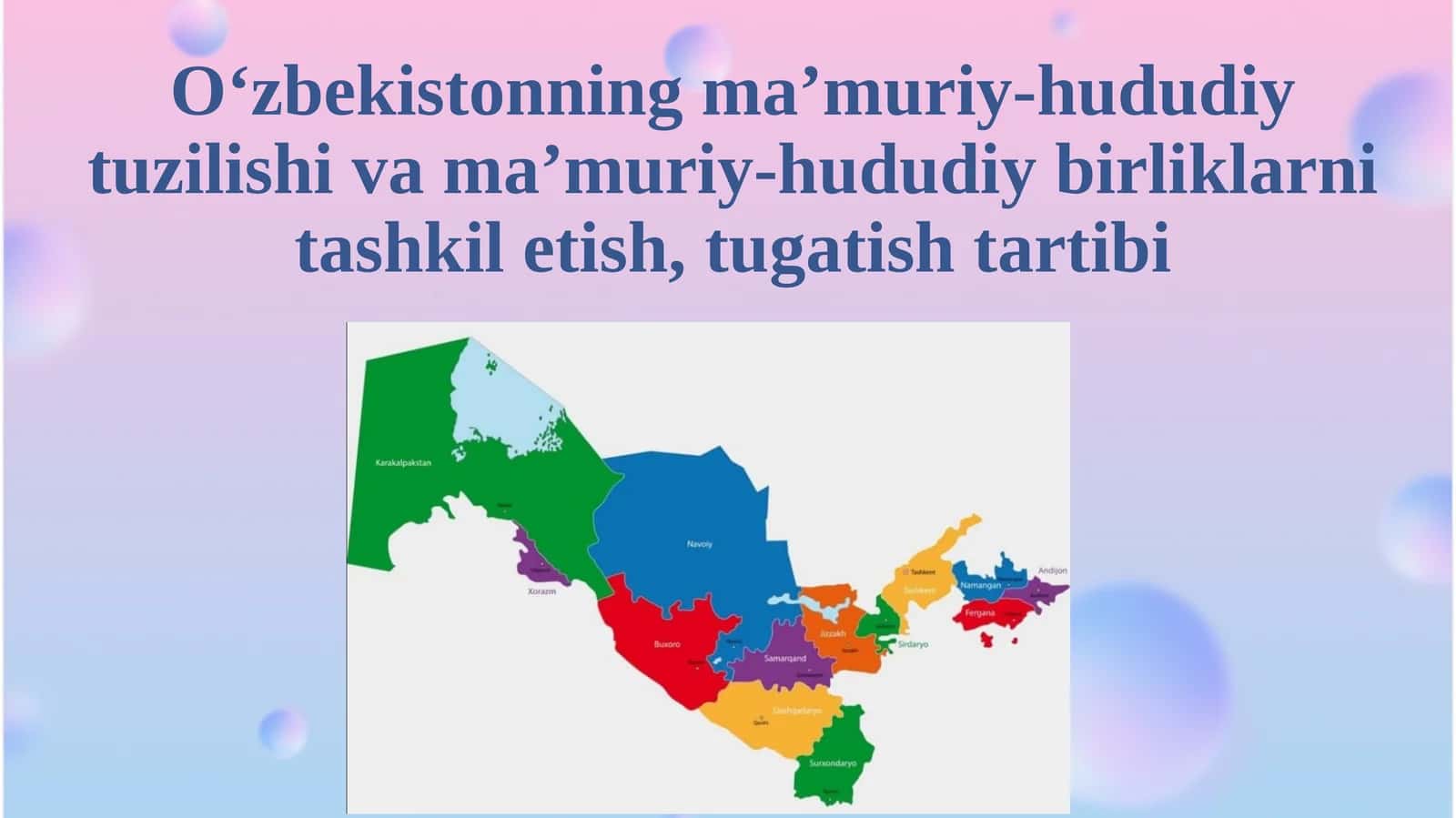 O‘zbekistonning ma’muriy-hududiy tuzilishi va ma’muriy-hududiy birliklar 1