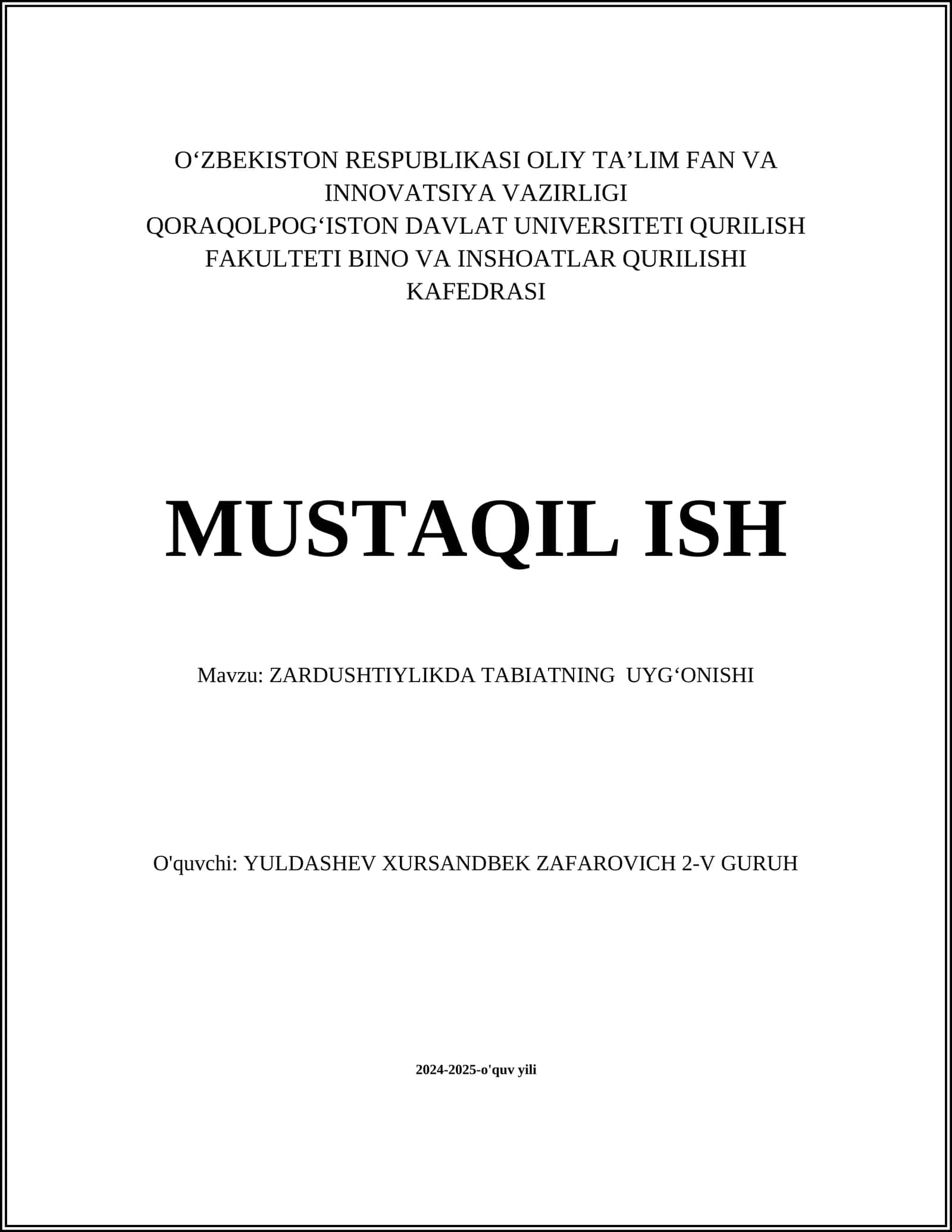 ZARDUSHTIYLIKDA TABIATNING UYGʻONISHI 1