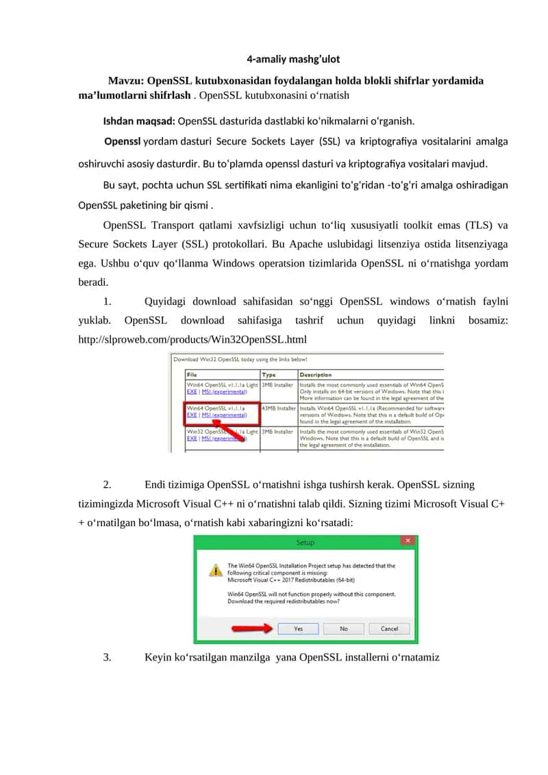 OpenSSL kutubxonasidan foydalangan holda blokli shifrlar yordamida ma’lumotlarni shifrlash 1