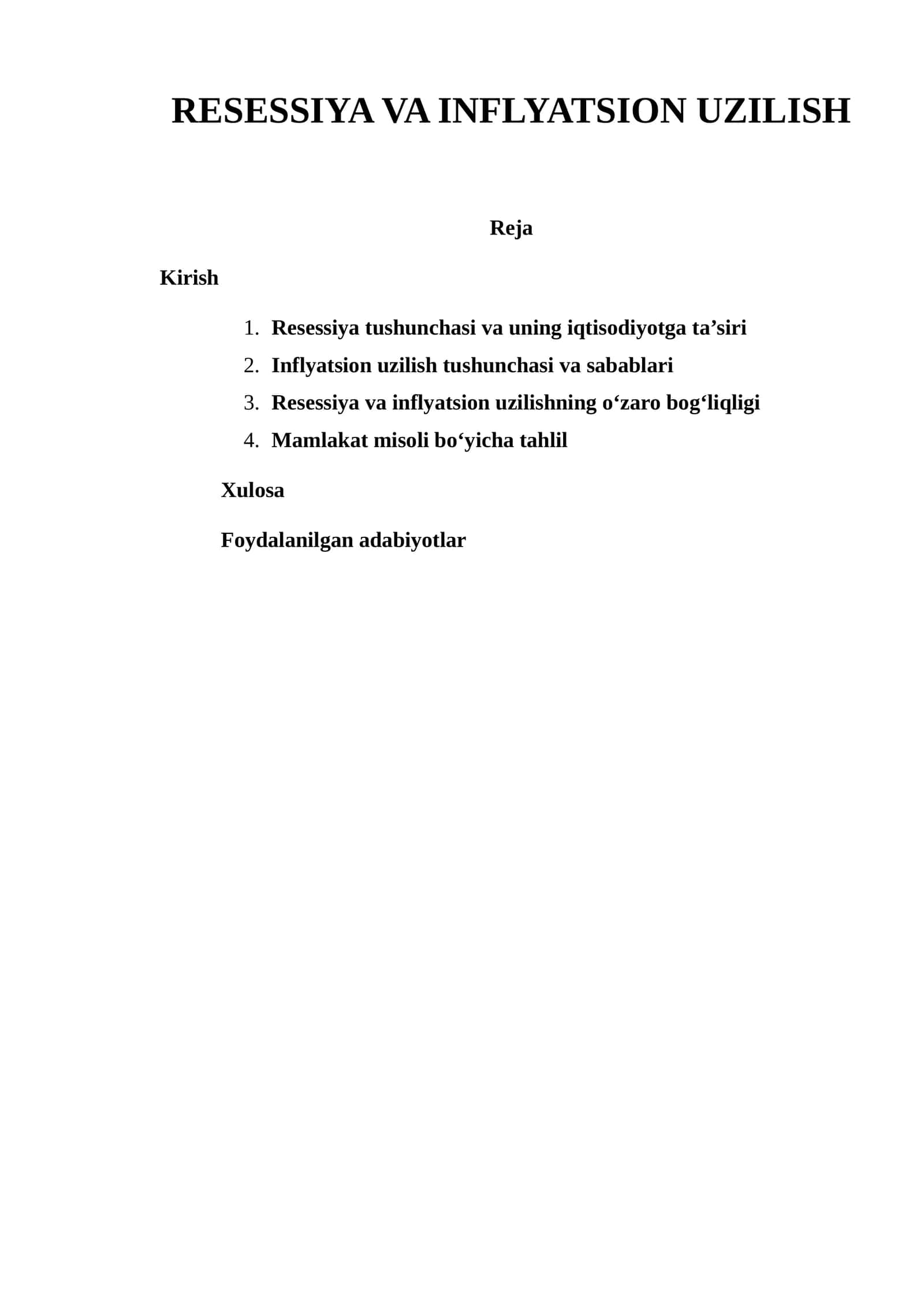 Resessiya va inflatsion uzilish 1