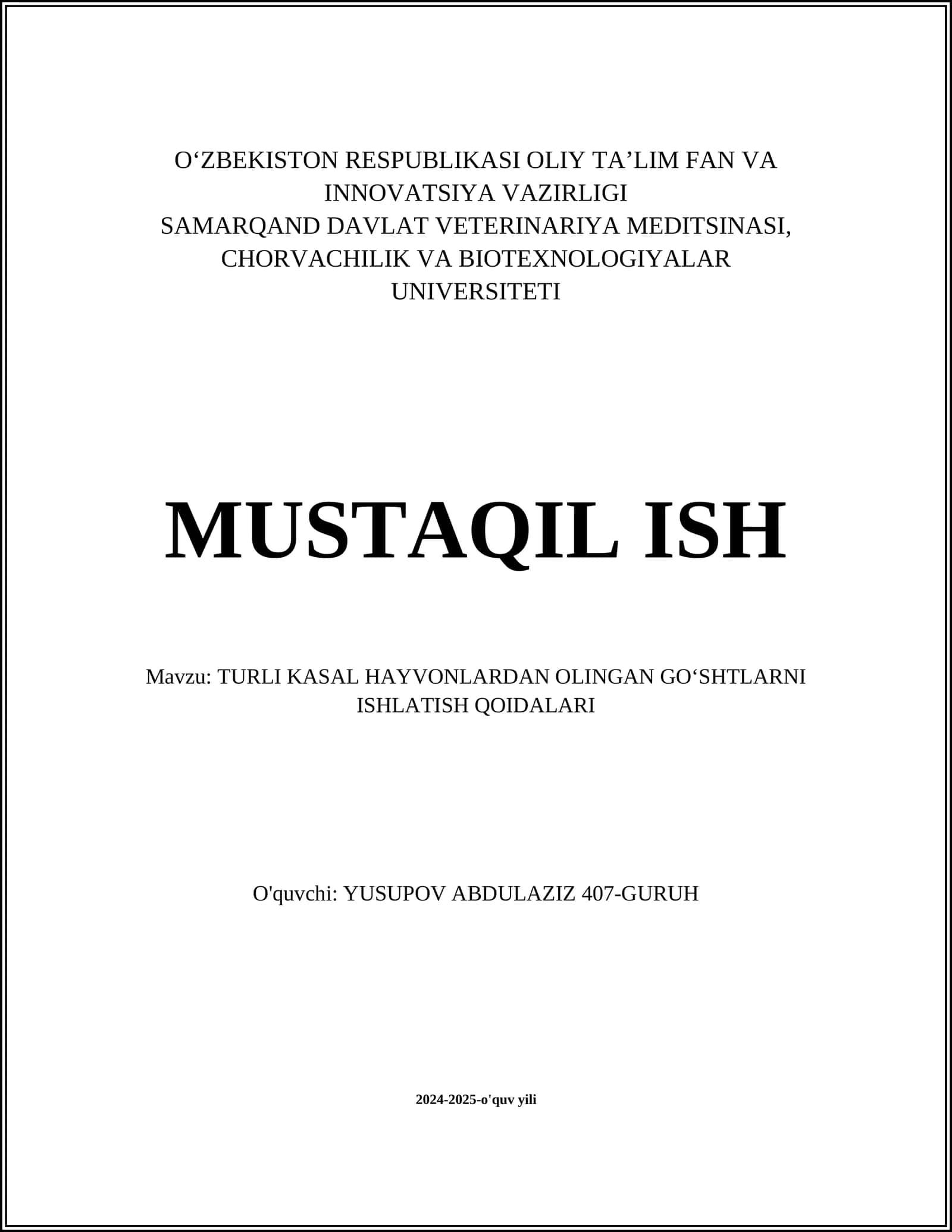TURLI KASAL HAYVONLARDAN OLINGAN GO‘SHTLARNI ISHLATISH QOIDALARI 1