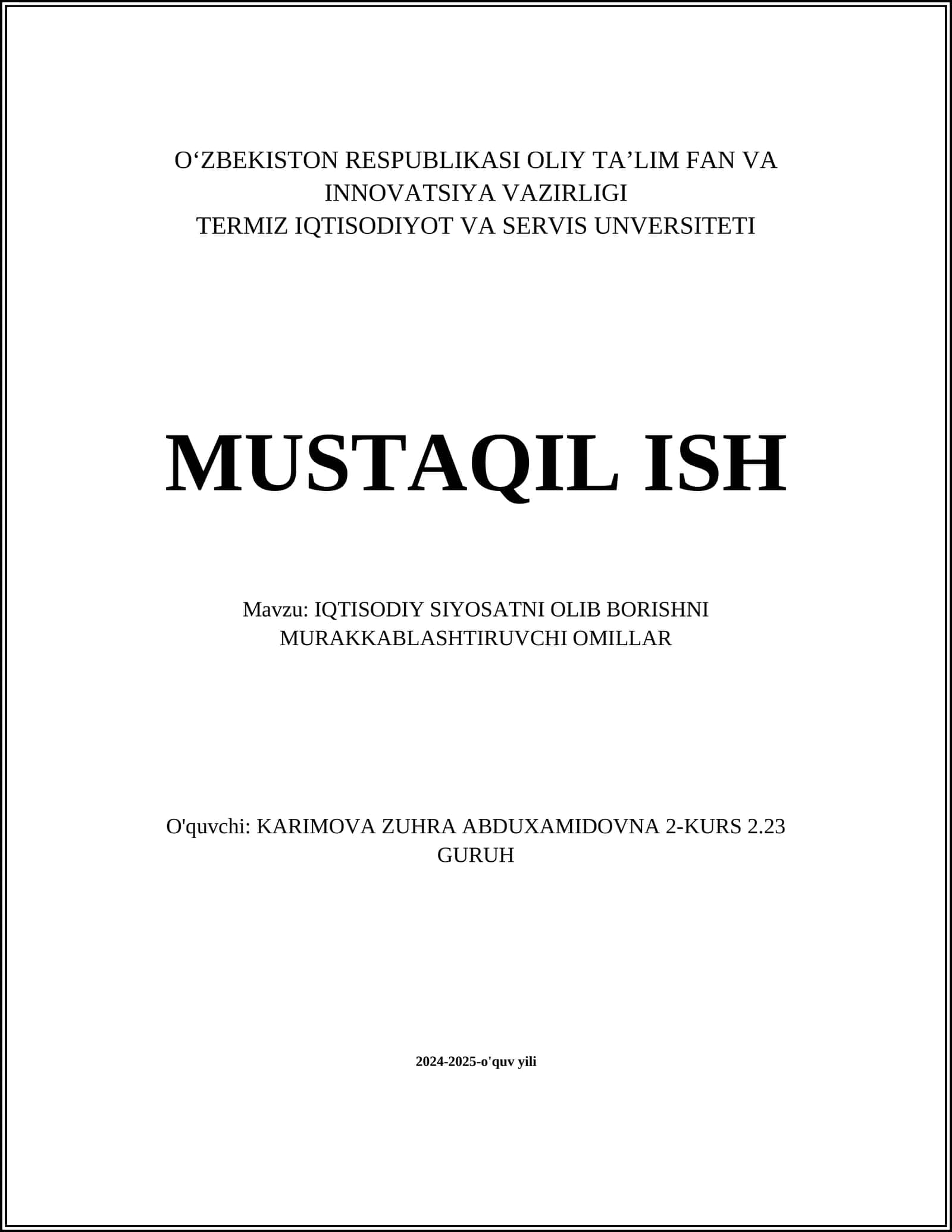 IQTISODIY SIYOSATNI OLIB BORISHNI MURAKKABLASHTIRUVCHI OMILLAR 1