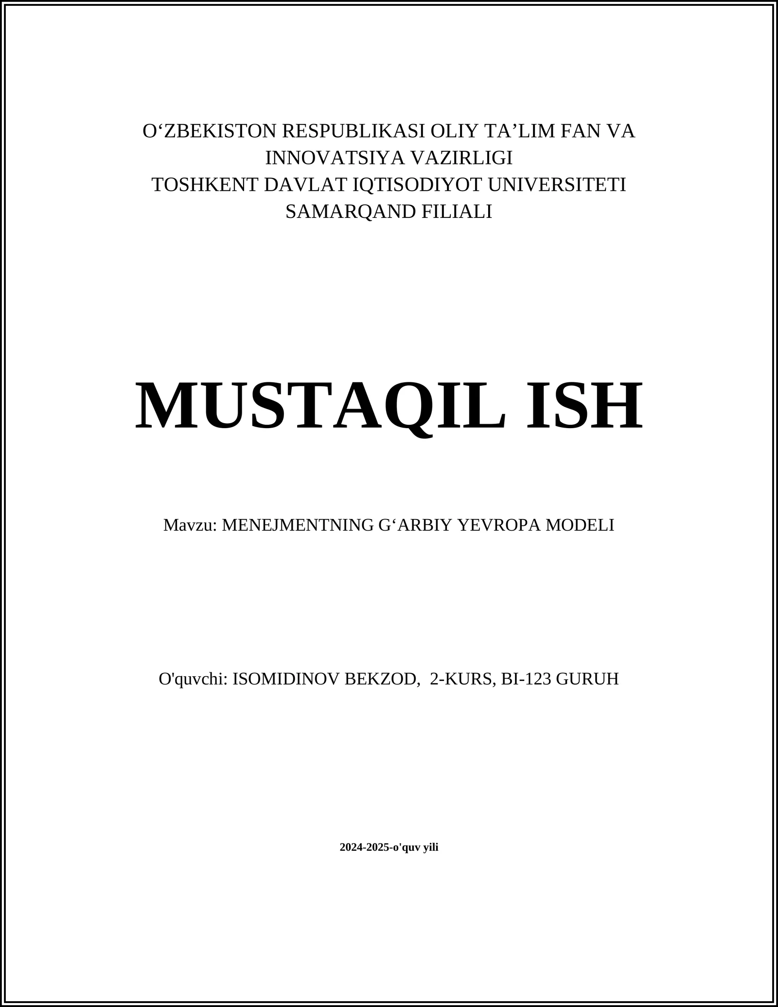 MENEJMENTNING GʻARBIY YEVROPA MODELI 1