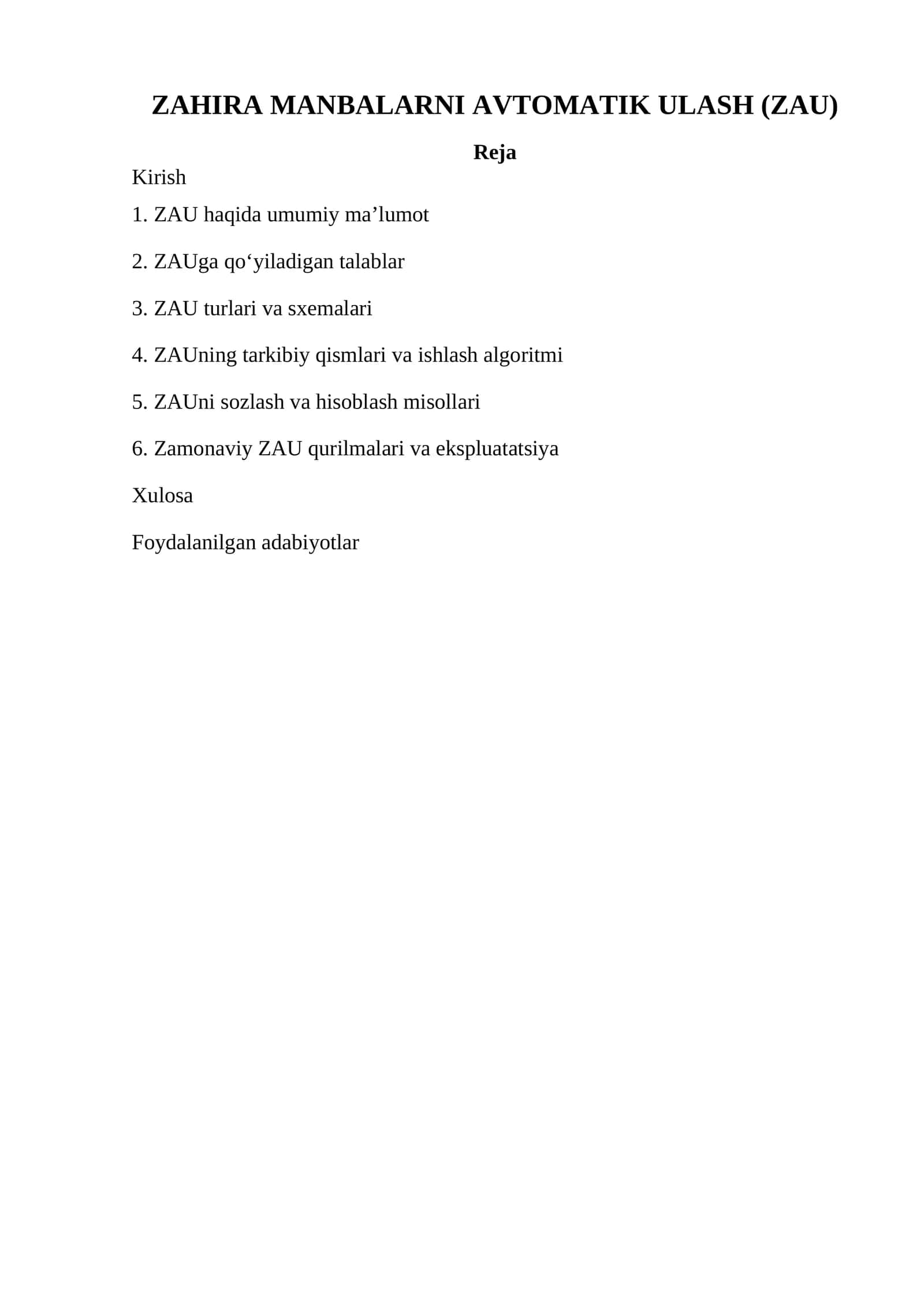 Zahira Manbalarni Avtomatik Ulash (ZAU) 1