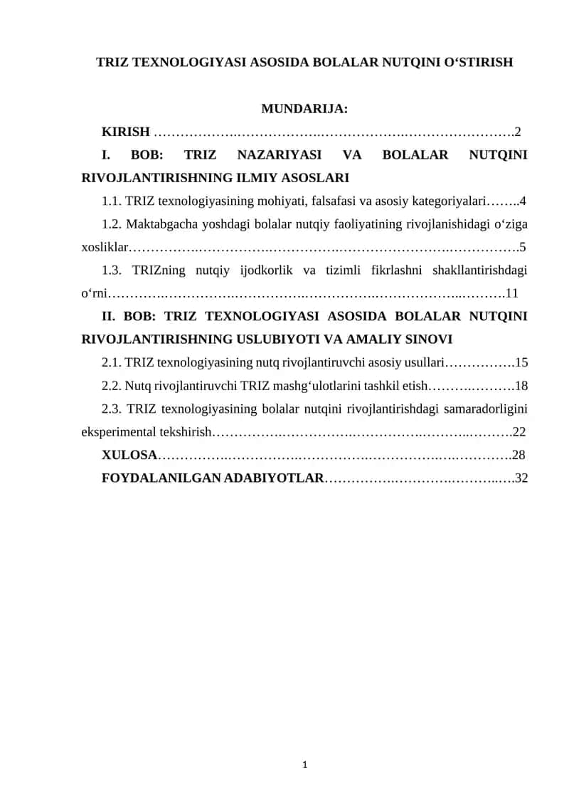 TRIZ TEXNOLOGIYASI ASOSIDA BOLALAR NUTQINI O‘STIRISH 1
