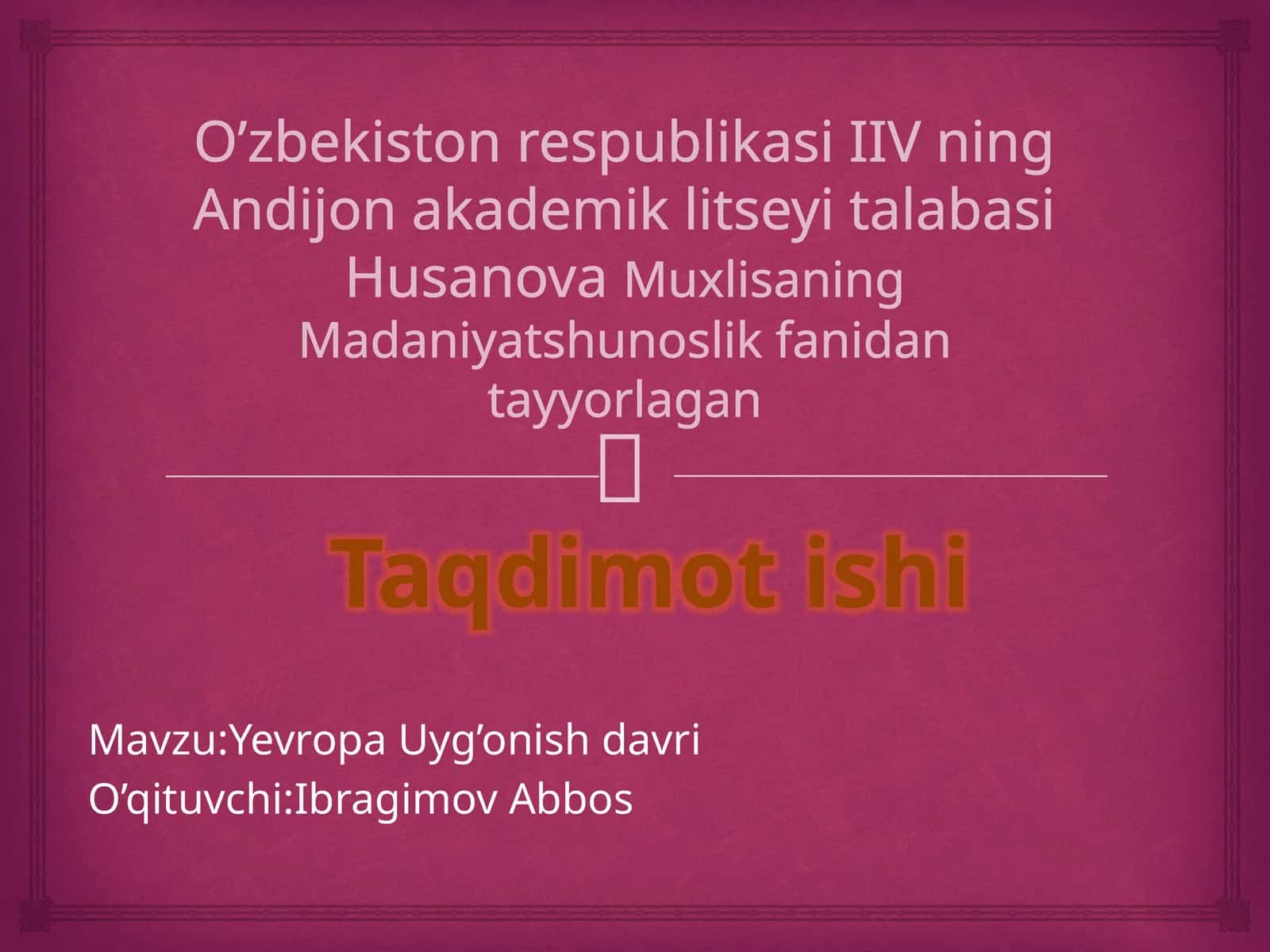 Yevropa Uyg’onish davri 1