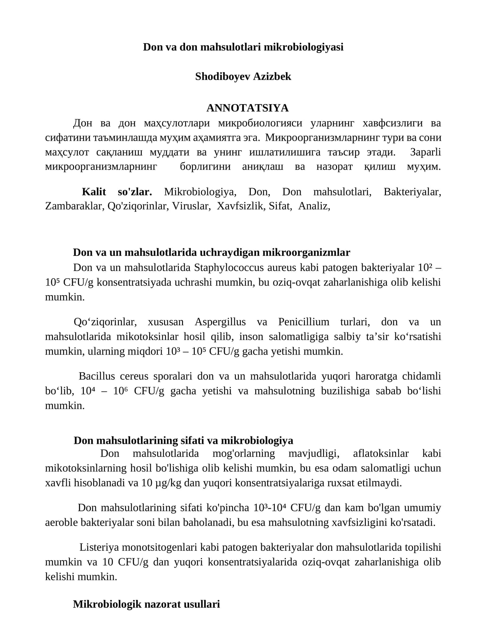 Don va don mahsulotlari mikrobiologiyasi 1