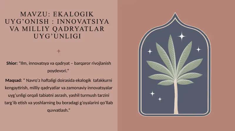 EKALOGIK UYG’ONISH : INNOVATSIYA VA MILLIY QADRYATLAR UYG’UNLIGI 1