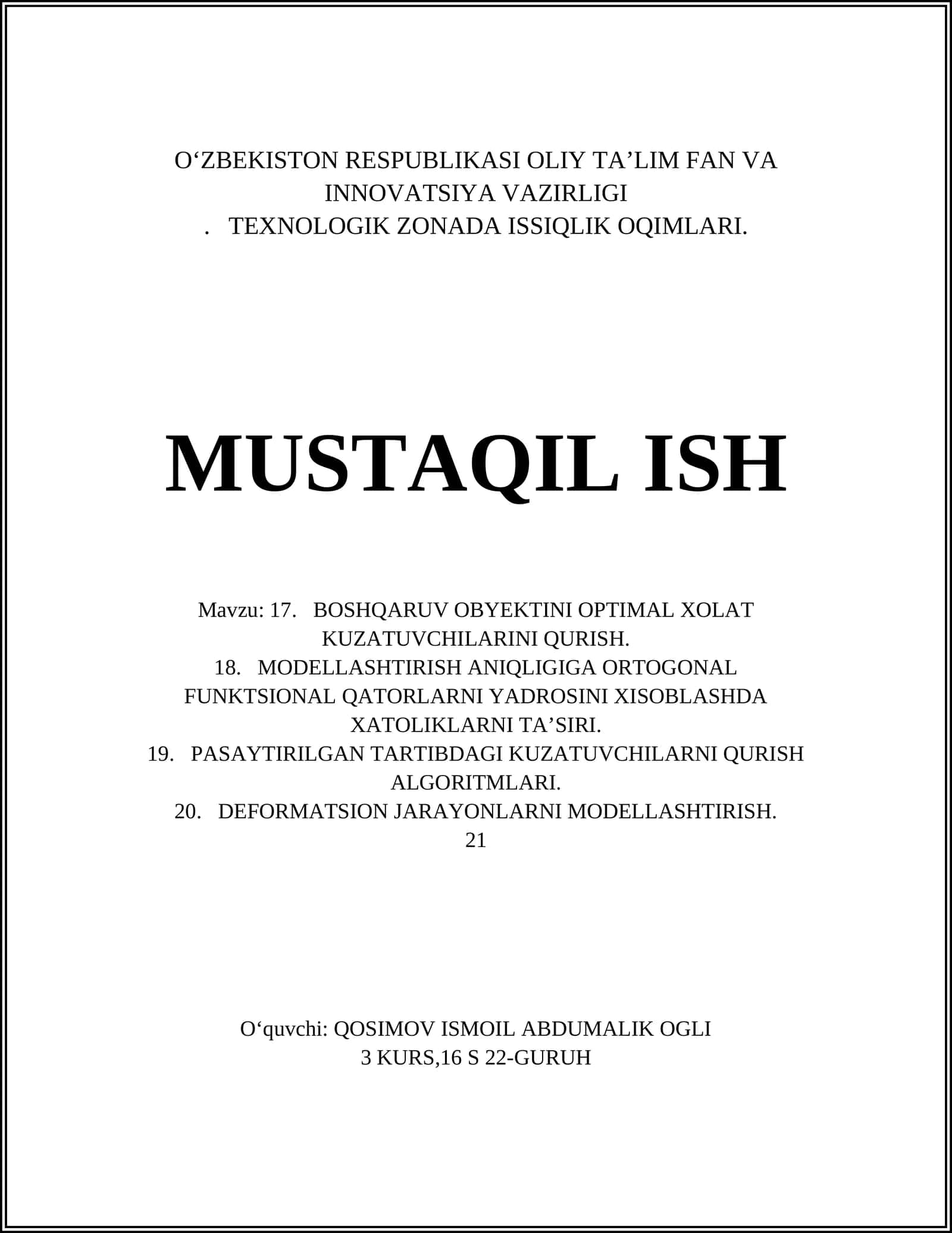 BOSHQARUV OBYEKTINI OPTIMAL XOLAT KUZATUVCHILARINI QURISH 1