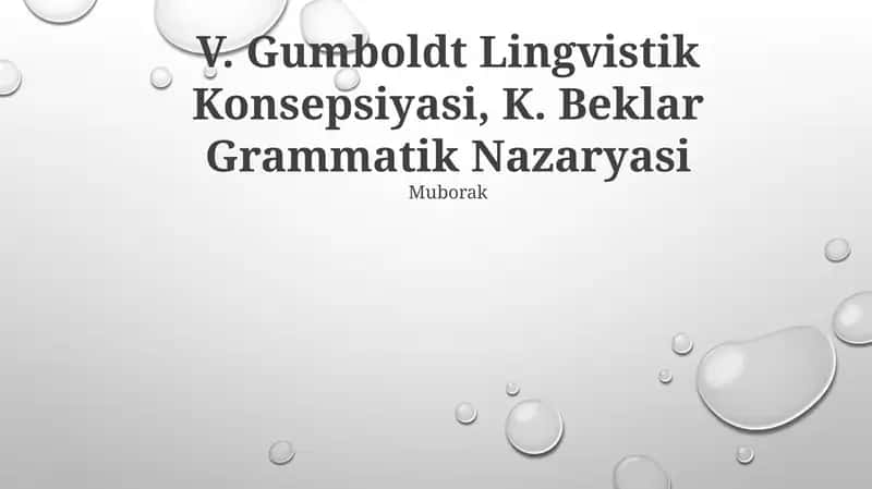 V. Gumboldt Lingvistik Konsepsiyasi, K. Beklar Grammatik Nazaryasi 1