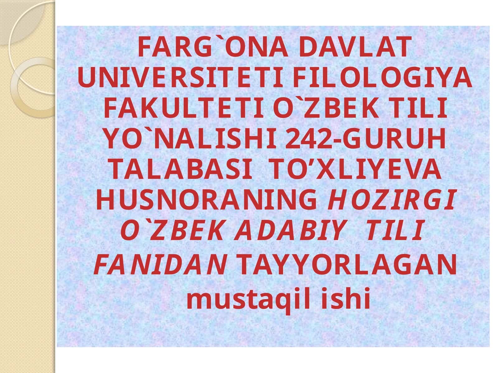 O`zbek Tili Fanidantayyorga 1
