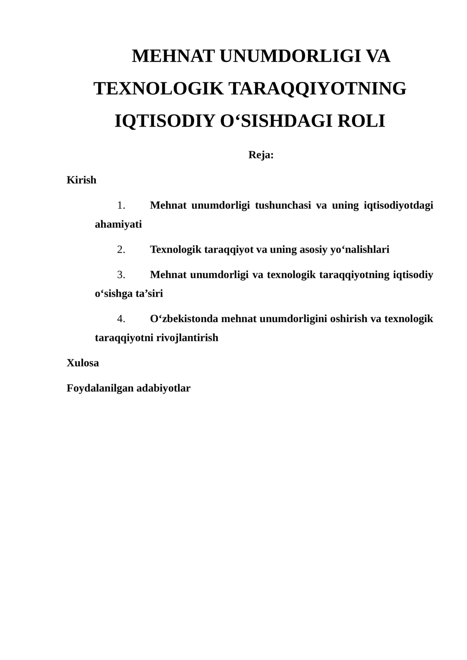 MEHNAT UNUMDORLIGI VA TEXNOLOGIK TARAQQIYOTNING IQTISODIY O‘SISHDAGI ROLI 1