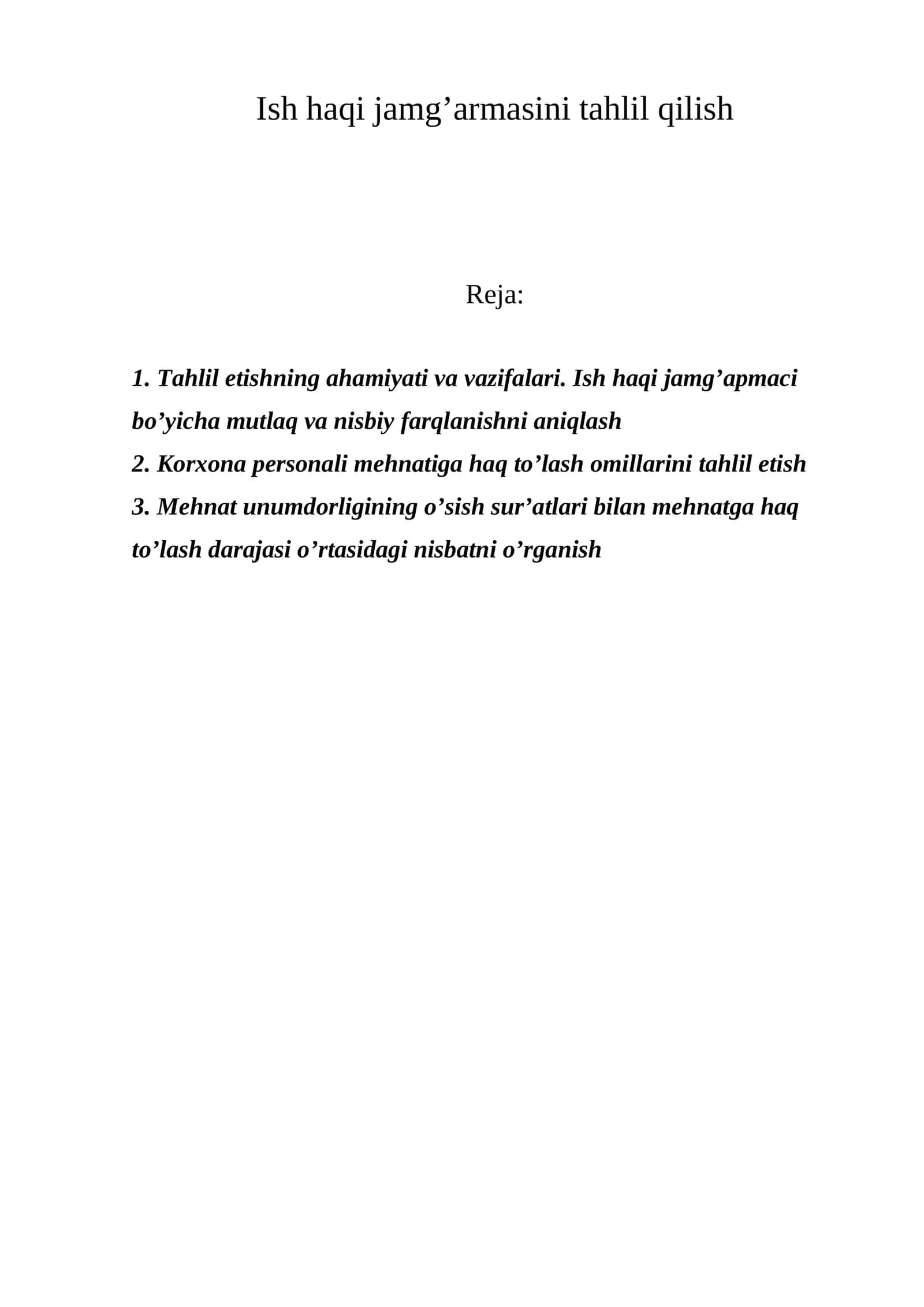 Ish haqi jamg’armasini tahlil qilish 1