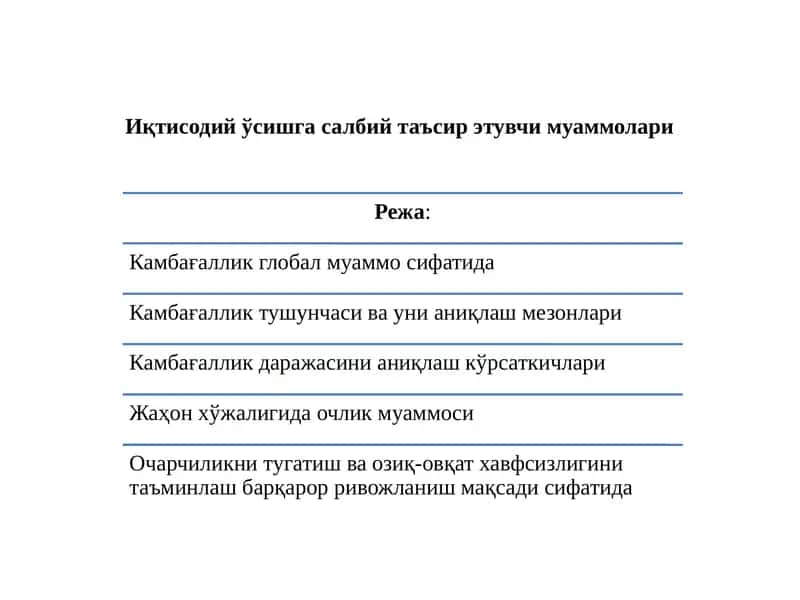 Иқтисодий ўсишгасалбий таъсирэтувчи муаммолари 1