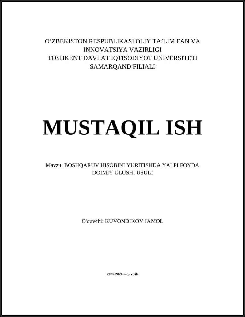 BOSHQARUV HISOBINI YURITISHDA YALPI FOYDA DOIMIY ULUSHI USULI 1